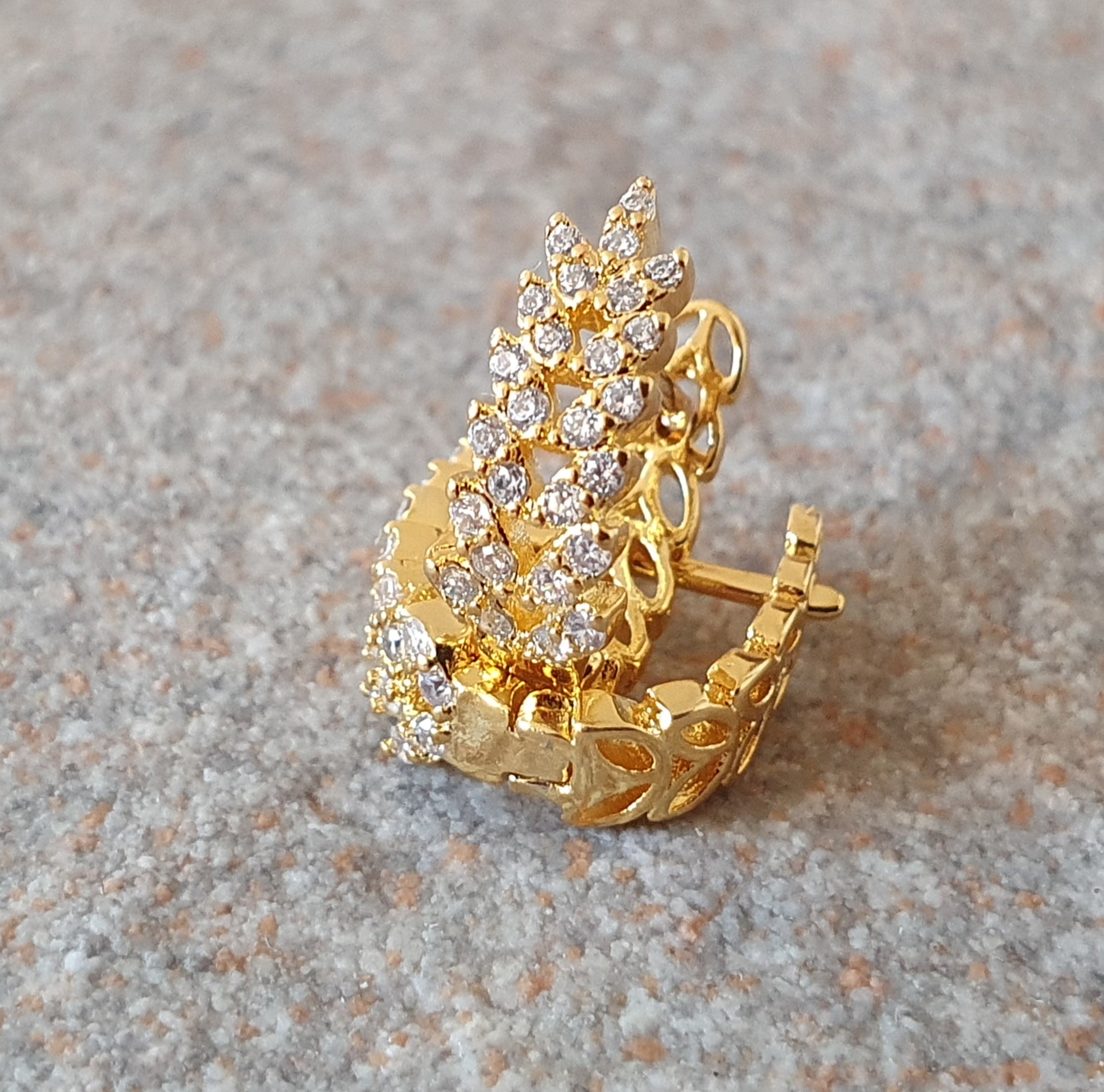 Gold Finish 925 Silver Swarovski Crystal Oval Hoop Earrings