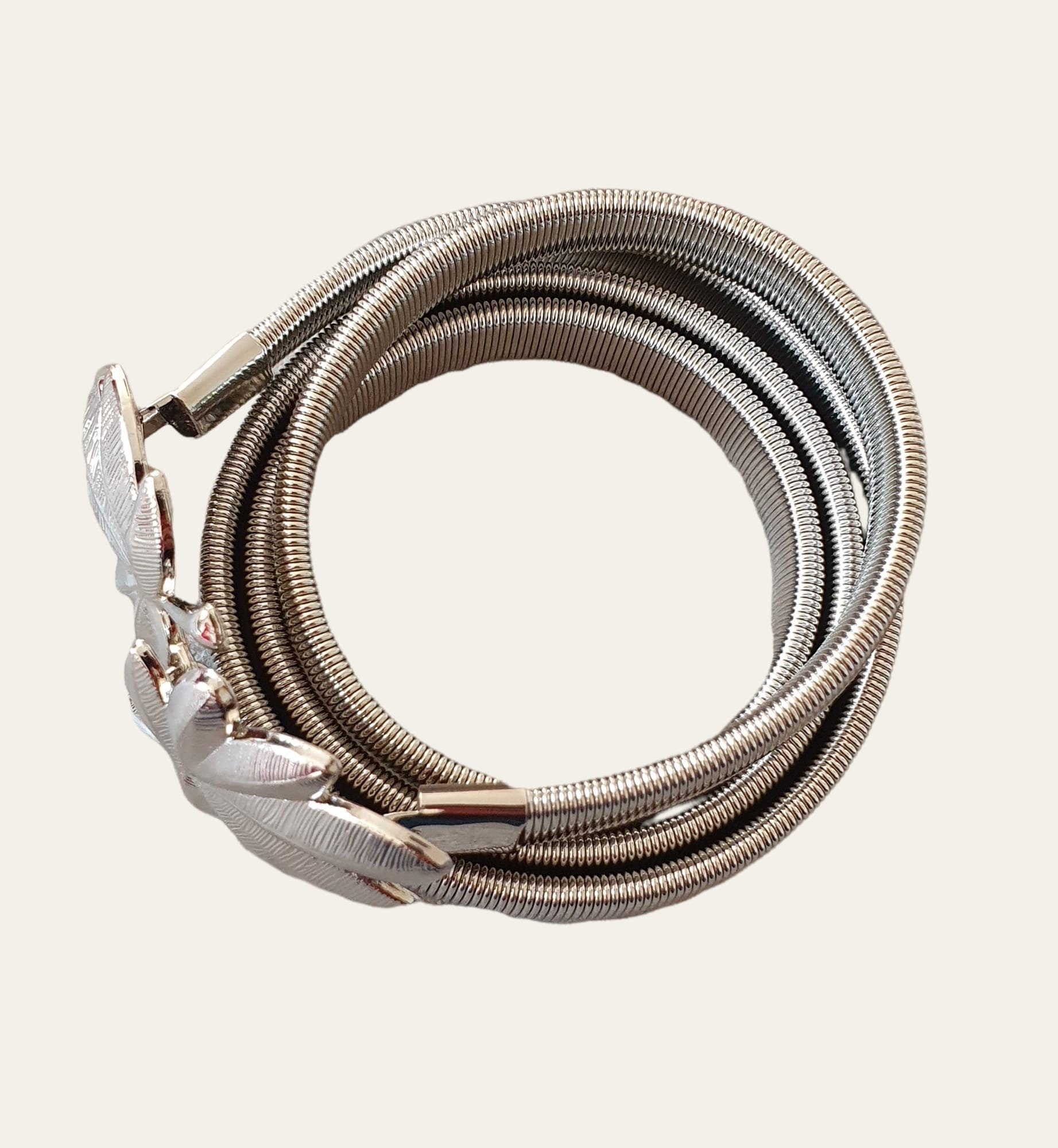 Gold Skinny Double Leaf Clover Stretch Buckle Dress Coat Belt