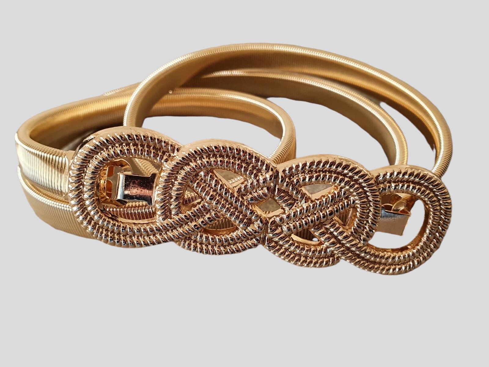 Silver Skinny Four Knot Thin Stretch Elastic Dress Coat Belt