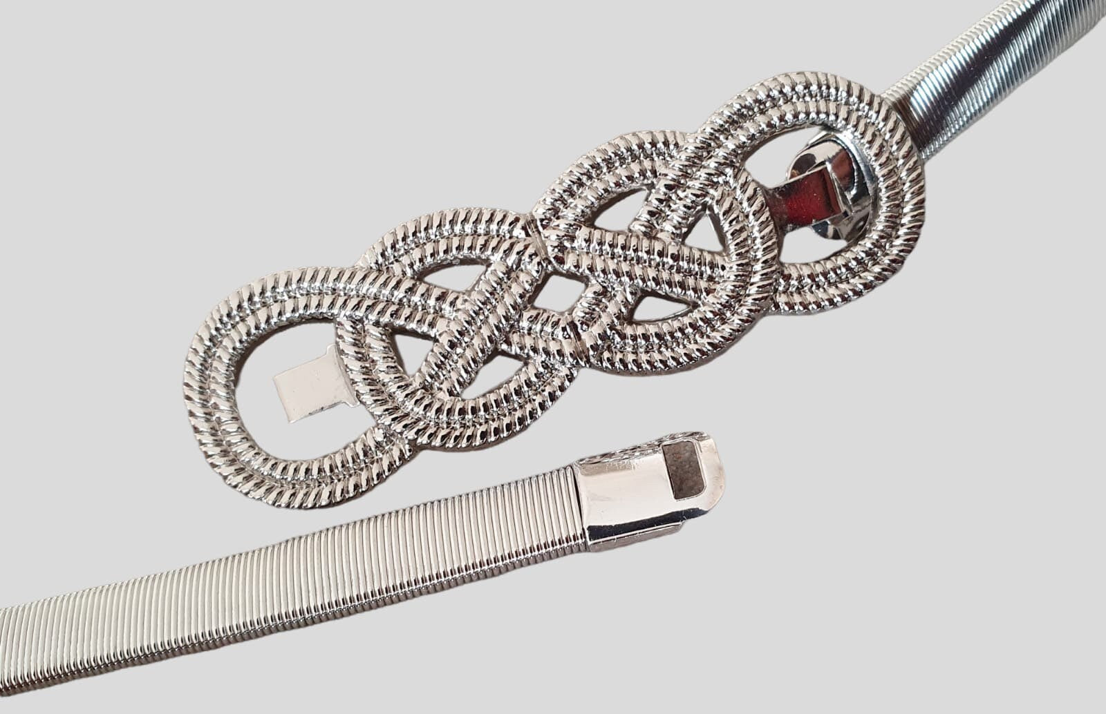 Silver Skinny Four Knot Thin Stretch Elastic Dress Coat Belt