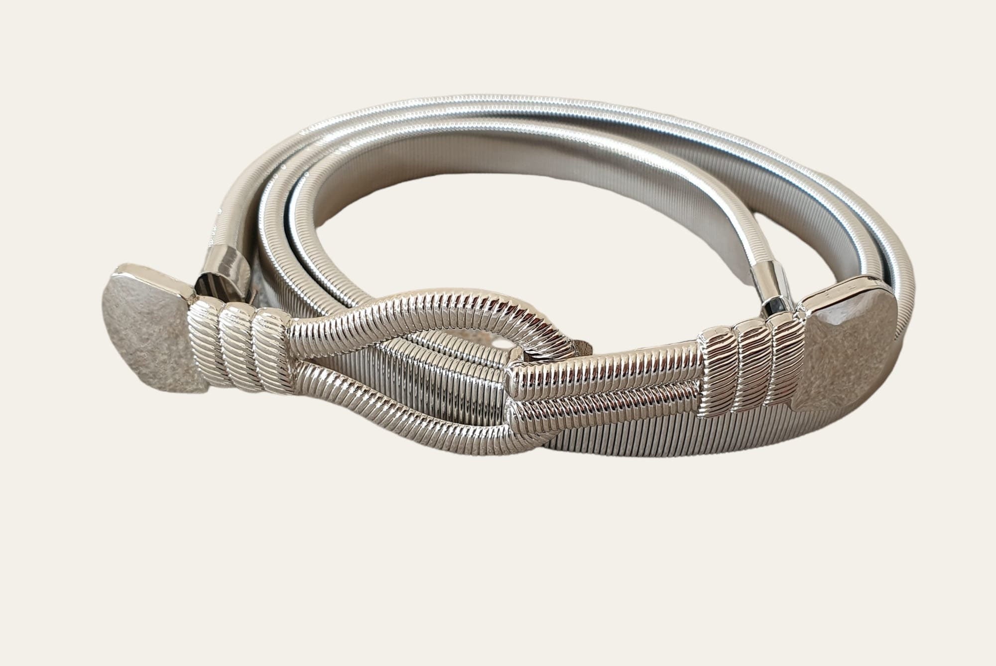 Silver Skinny Stretch Loop Hook Knot Shirt Dress Coat Belt