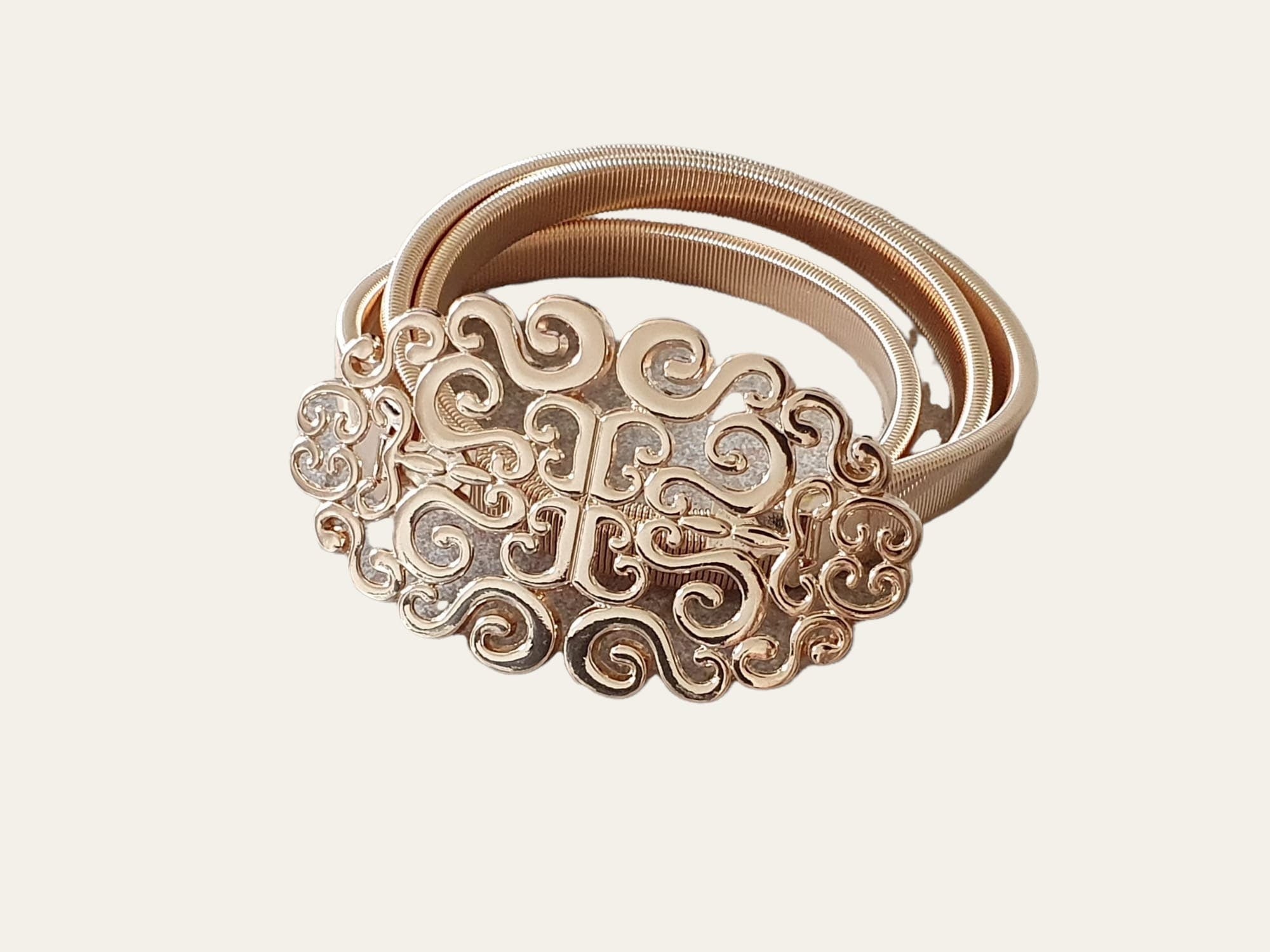 Gold Large Skinny Cut Out Buckle Stretch Dress Coat Belt