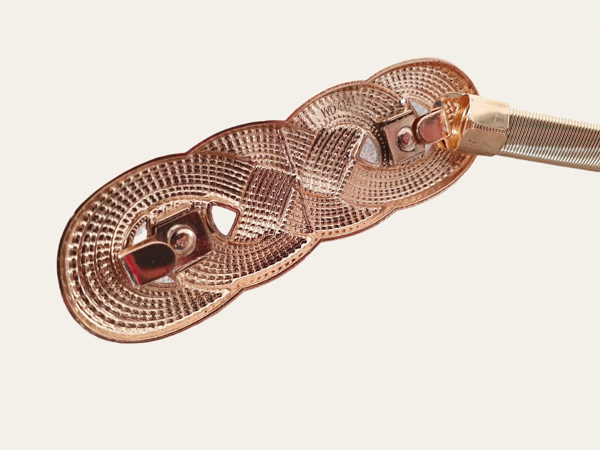 Gold Skinny Thin Textured Four Knot Elastic Buckle Dress Shirt Coat Belt