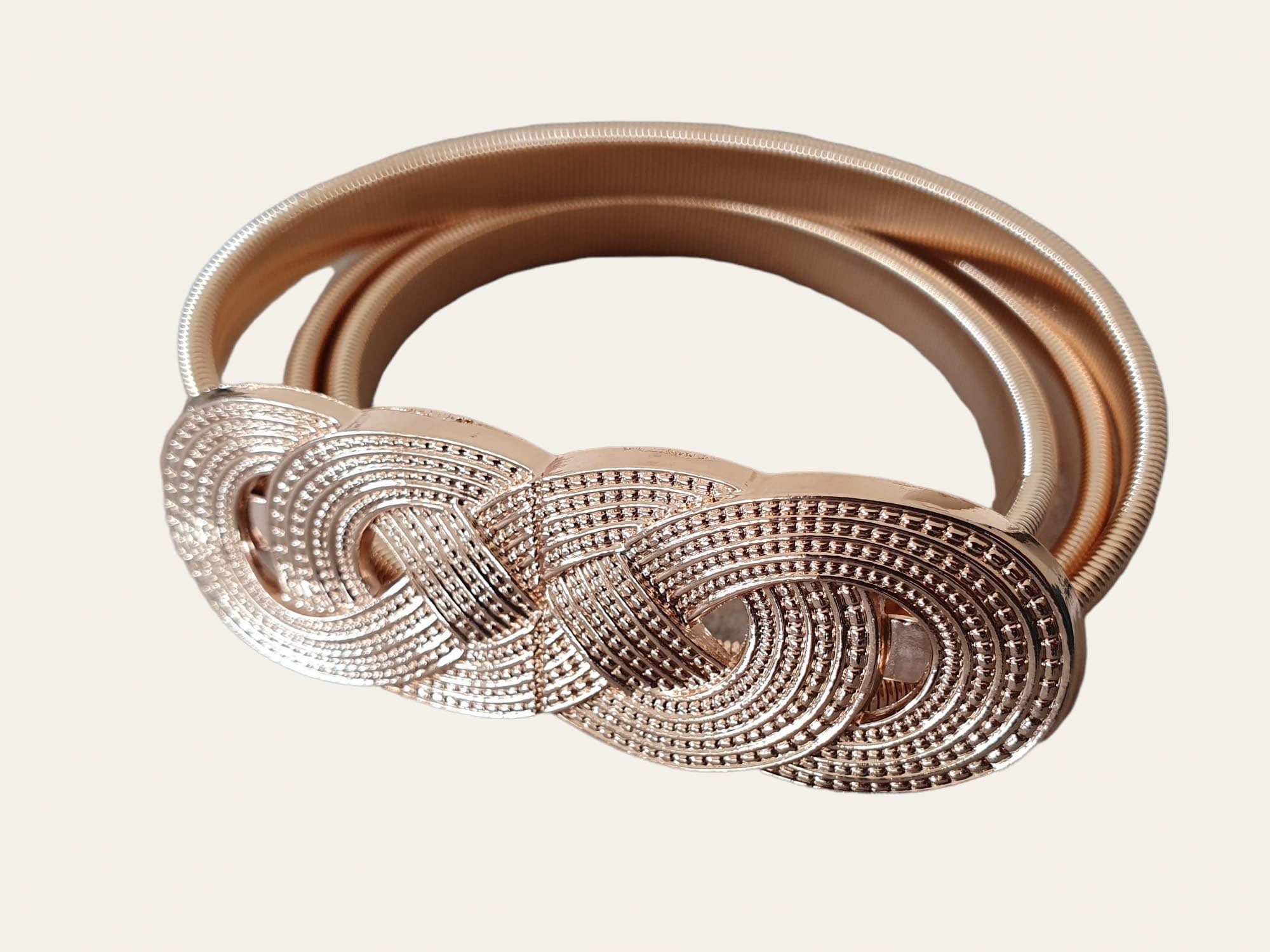 Gold Skinny Thin Textured Four Knot Elastic Buckle Dress Shirt Coat Belt