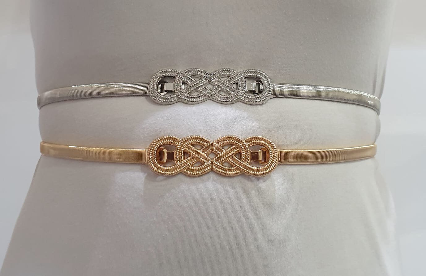 Silver Skinny Four Knot Thin Stretch Elastic Dress Coat Belt