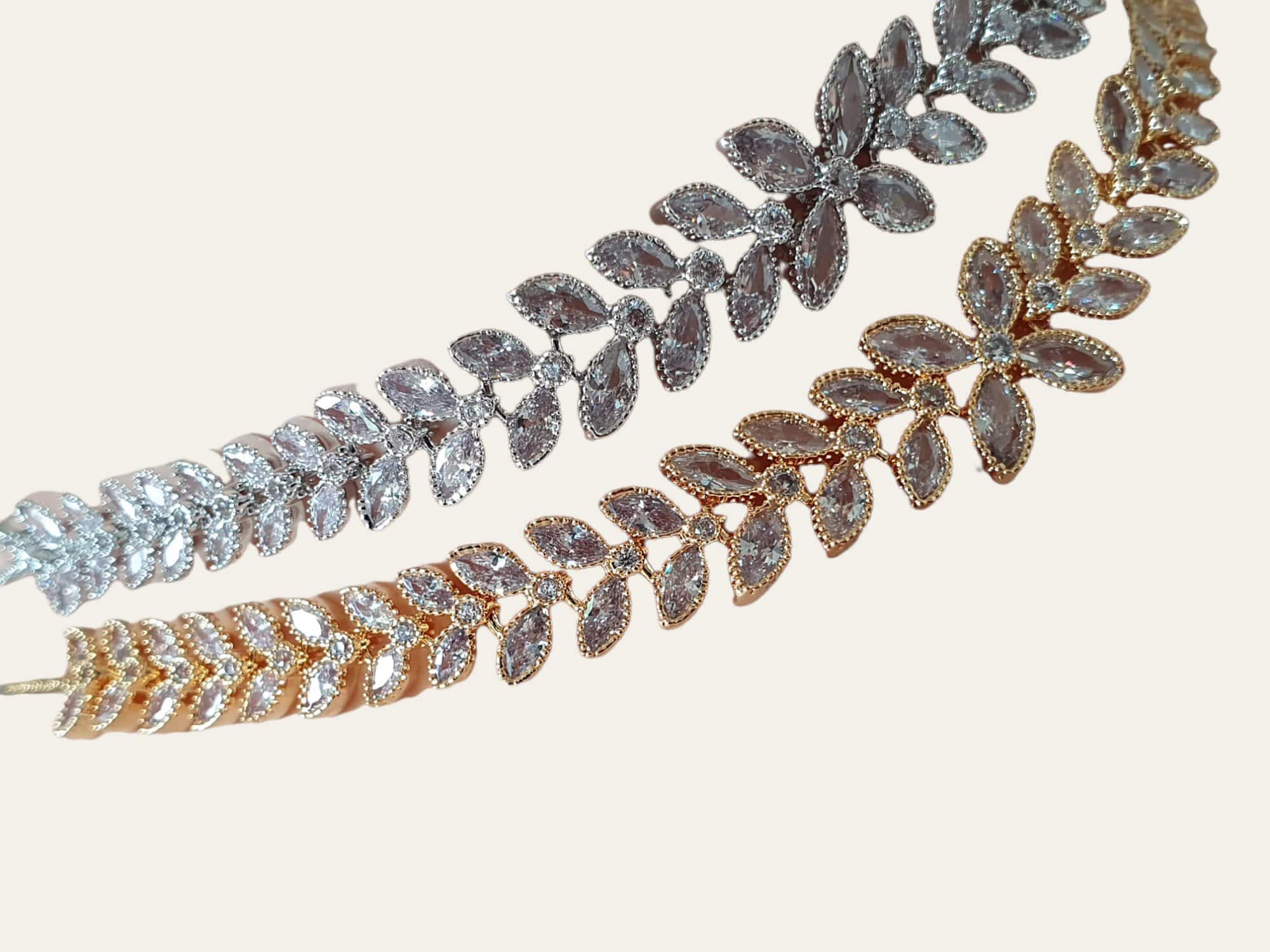 Silver Plated Flower Swarovski Crystal Leaf Adjustable Choker Necklace