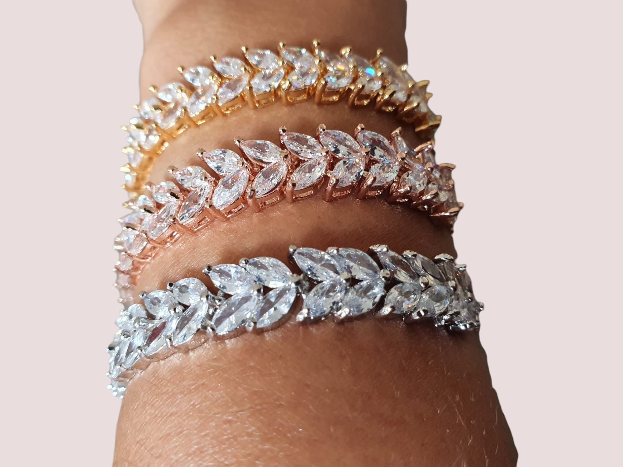 Gold Swarovski Crystal Adjustable Link Leaf Tennis Bracelet