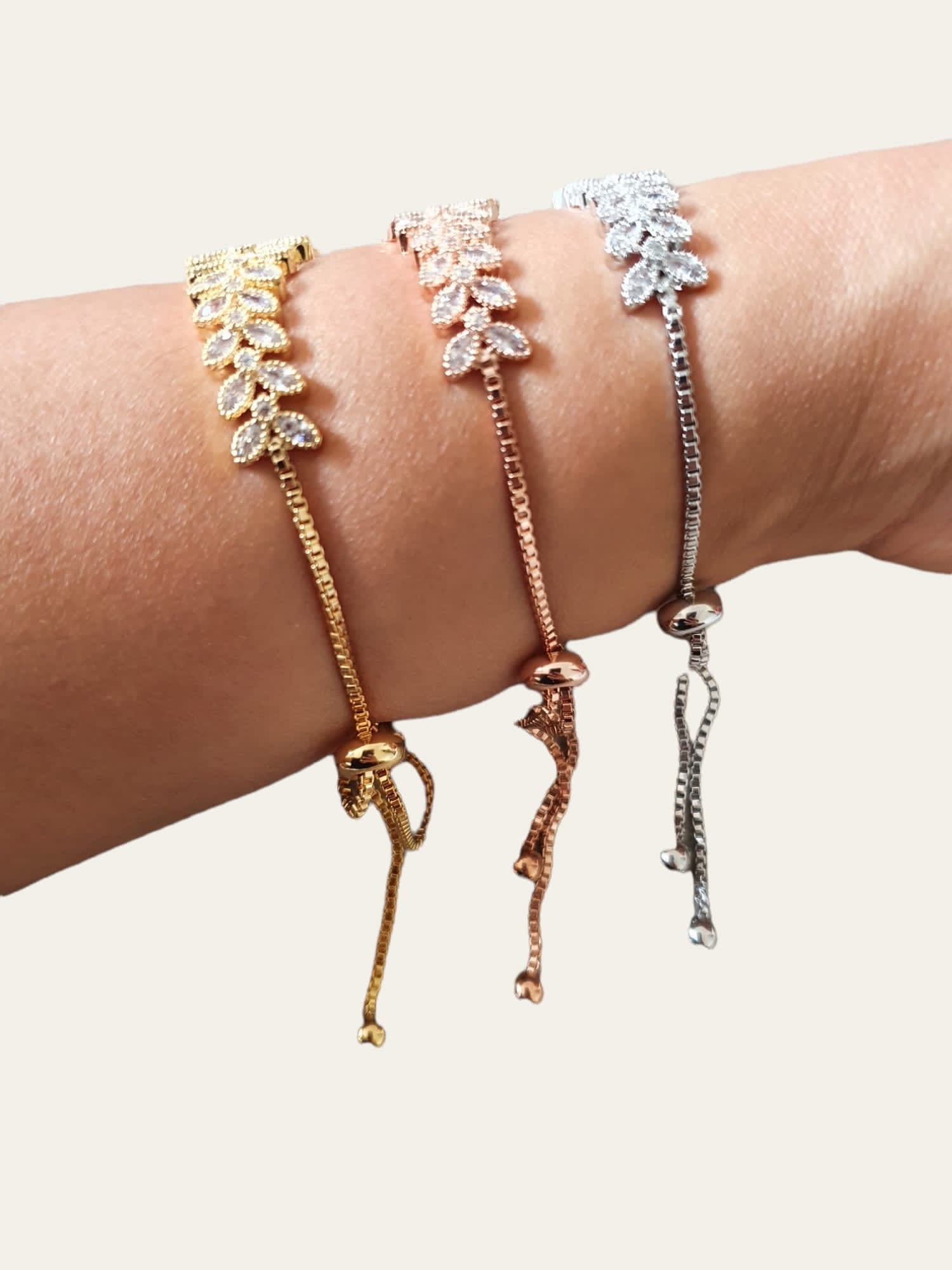 Silver Floral Swarovski Crystal Adjustable Tennis Bracelet