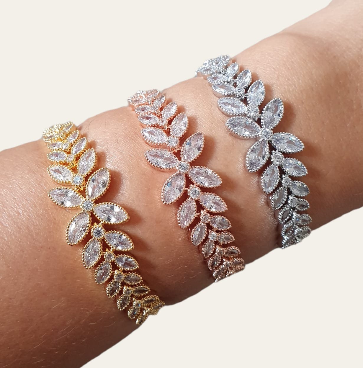 Silver Floral Swarovski Crystal Adjustable Tennis Bracelet