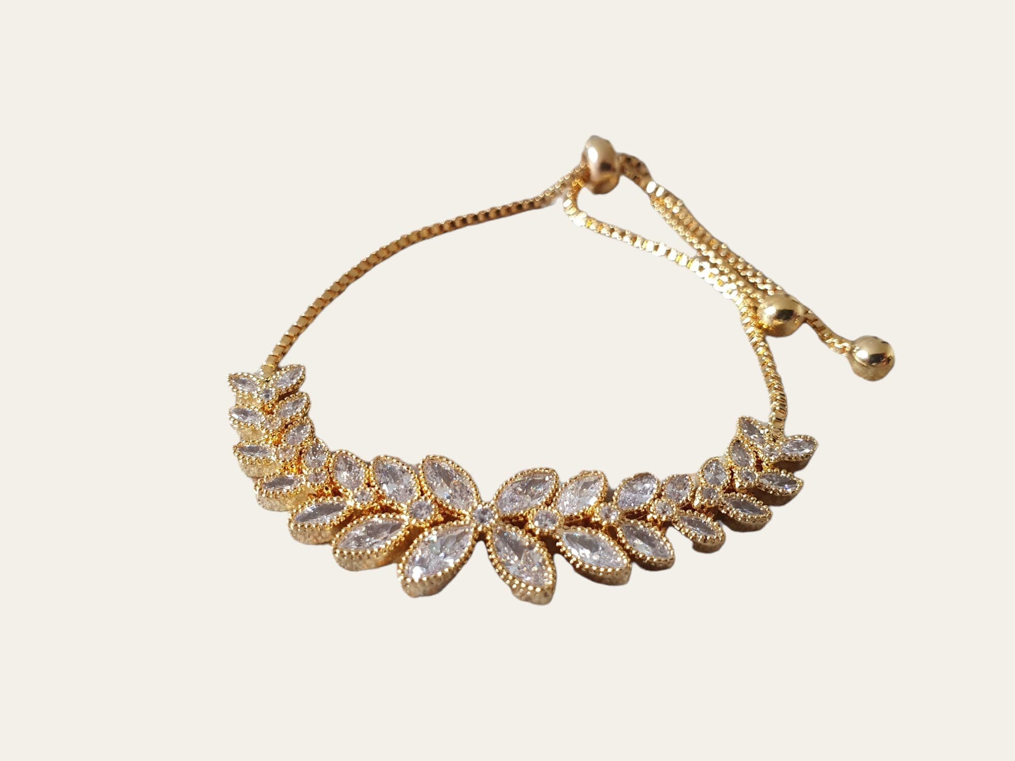 Gold Swarovski Crystal Floral Link Tennis Bracelet