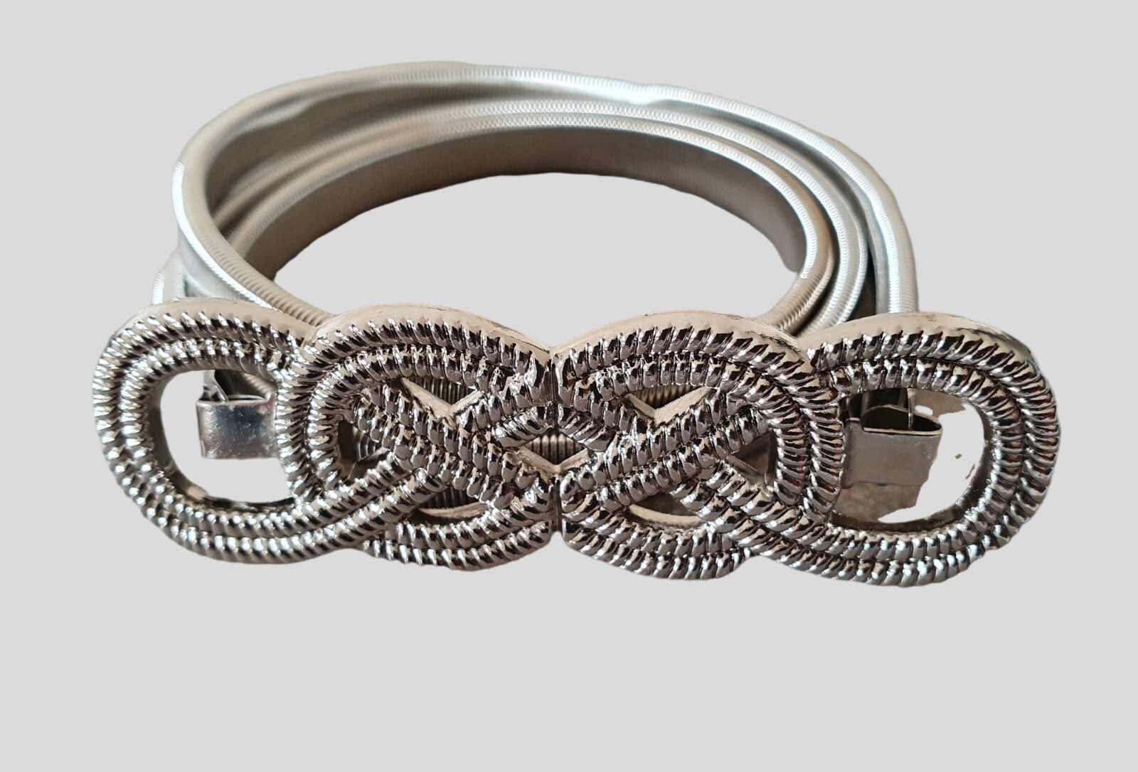 Silver Skinny Four Knot Thin Stretch Elastic Dress Coat Belt