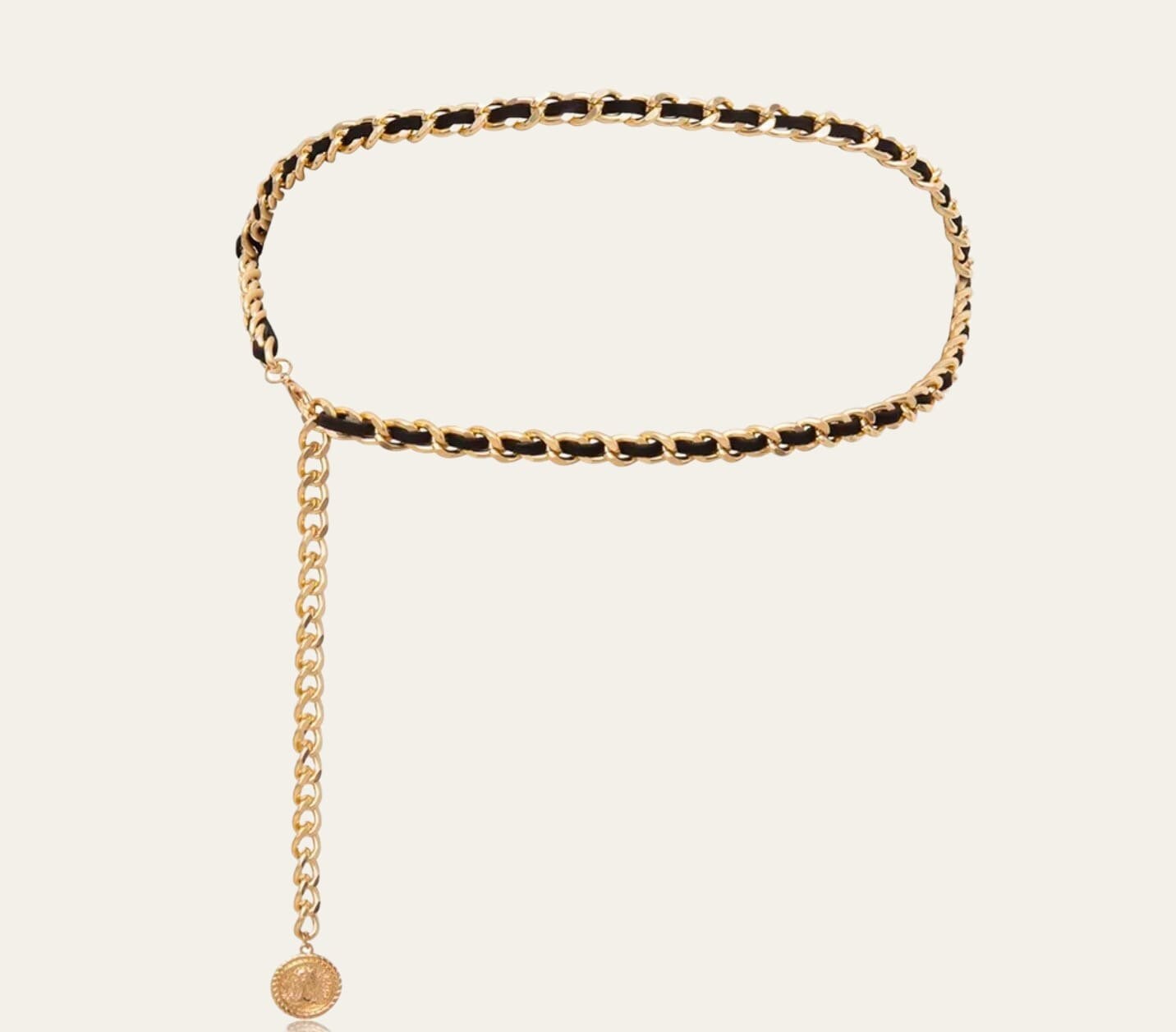 Gold Black Velvet Skinny Adjustable Dress Belt with Gold Coin Embellishment