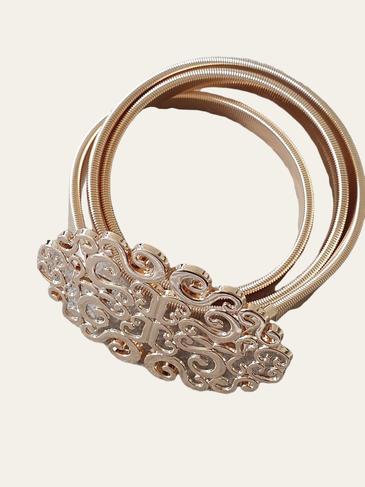 Gold Large Skinny Cut Out Buckle Stretch Dress Coat Belt