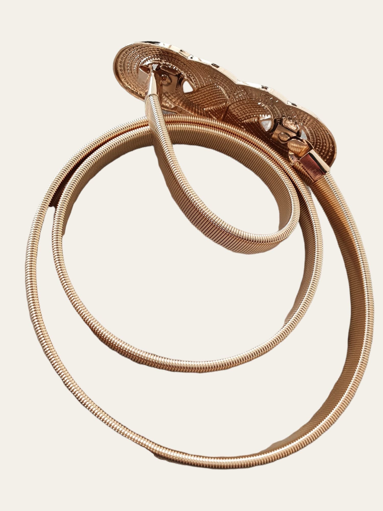 Gold Skinny Thin Textured Four Knot Elastic Buckle Dress Shirt Coat Belt