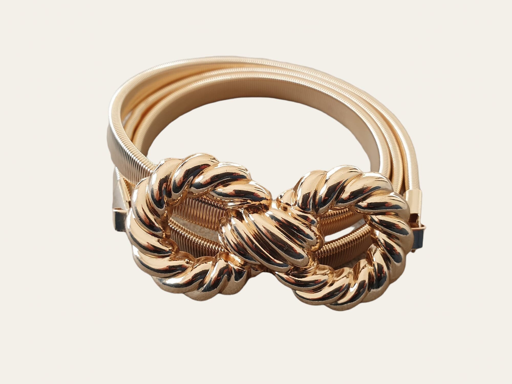 Gold Large Knot Skinny Thin Elastic Buckle Belt