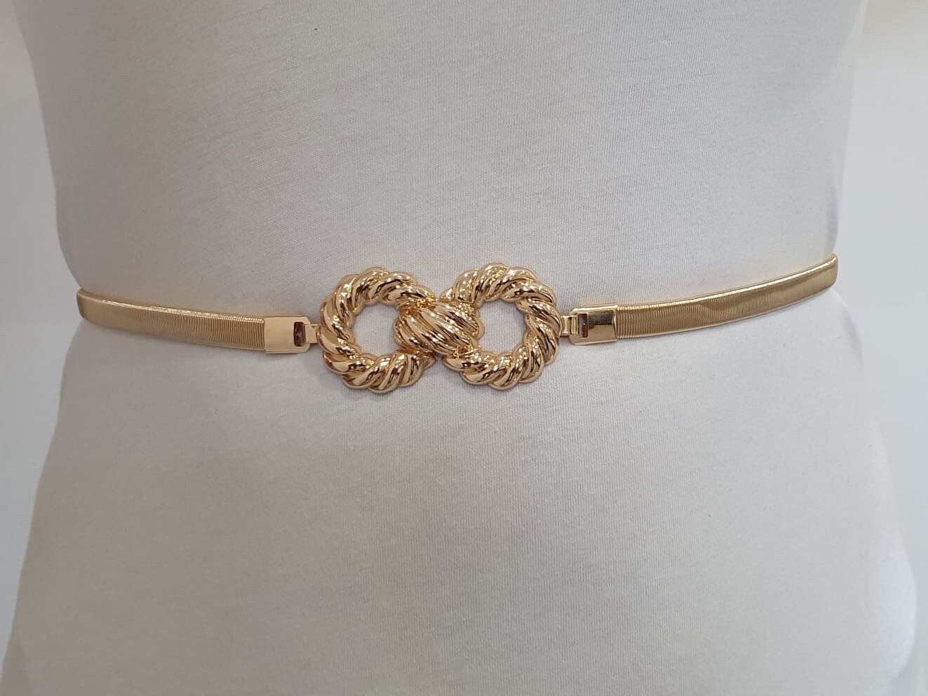 Gold Large Knot Skinny Thin Elastic Buckle Belt