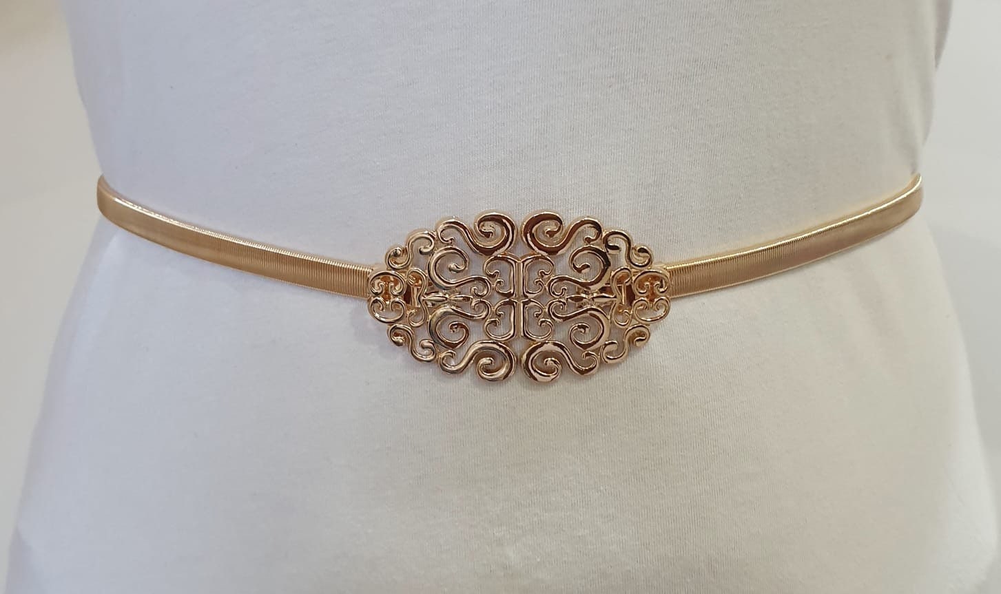 Gold Large Skinny Cut Out Buckle Stretch Dress Coat Belt