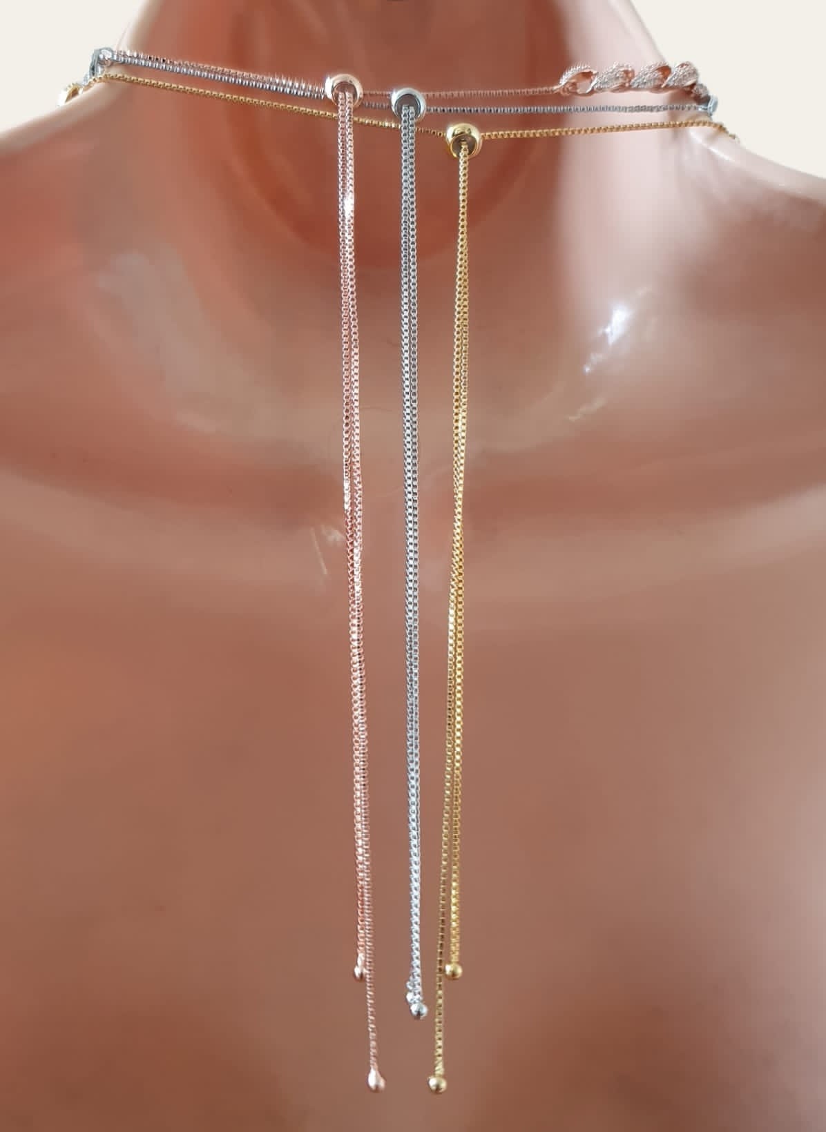 Silver Link Chain Swarovski Crystal Adjustable Choker Necklace