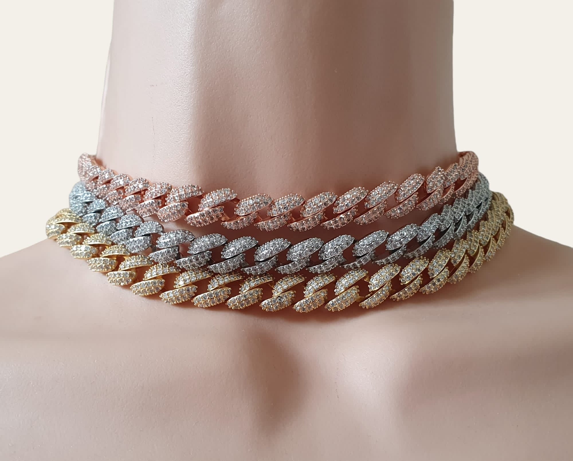 Rose Gold Swarovski Crystal Link Adjustable Choker Necklace