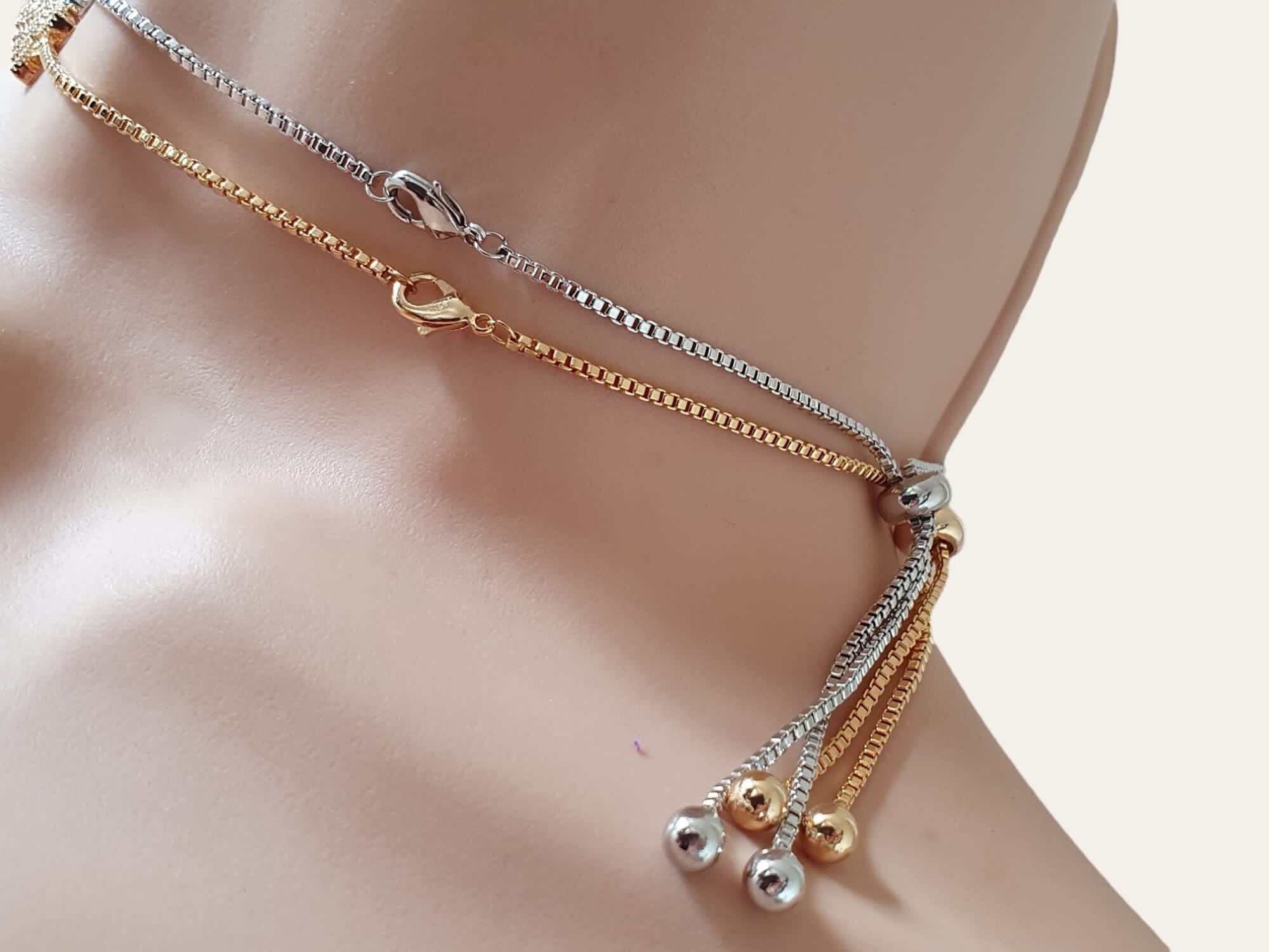 Gold Floral Swarovski Crystal Leaf Adjustable Choker Necklace