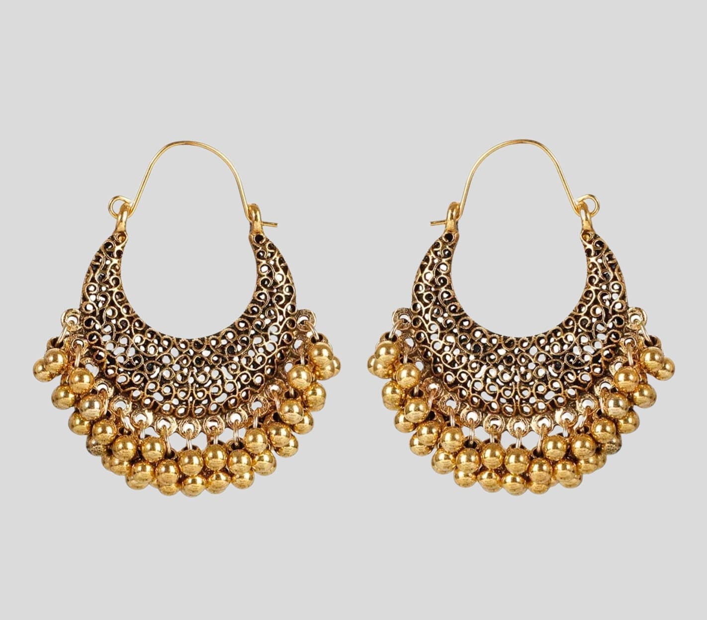 Large Antique Gold Bohemian Dangle Hoop Earrings