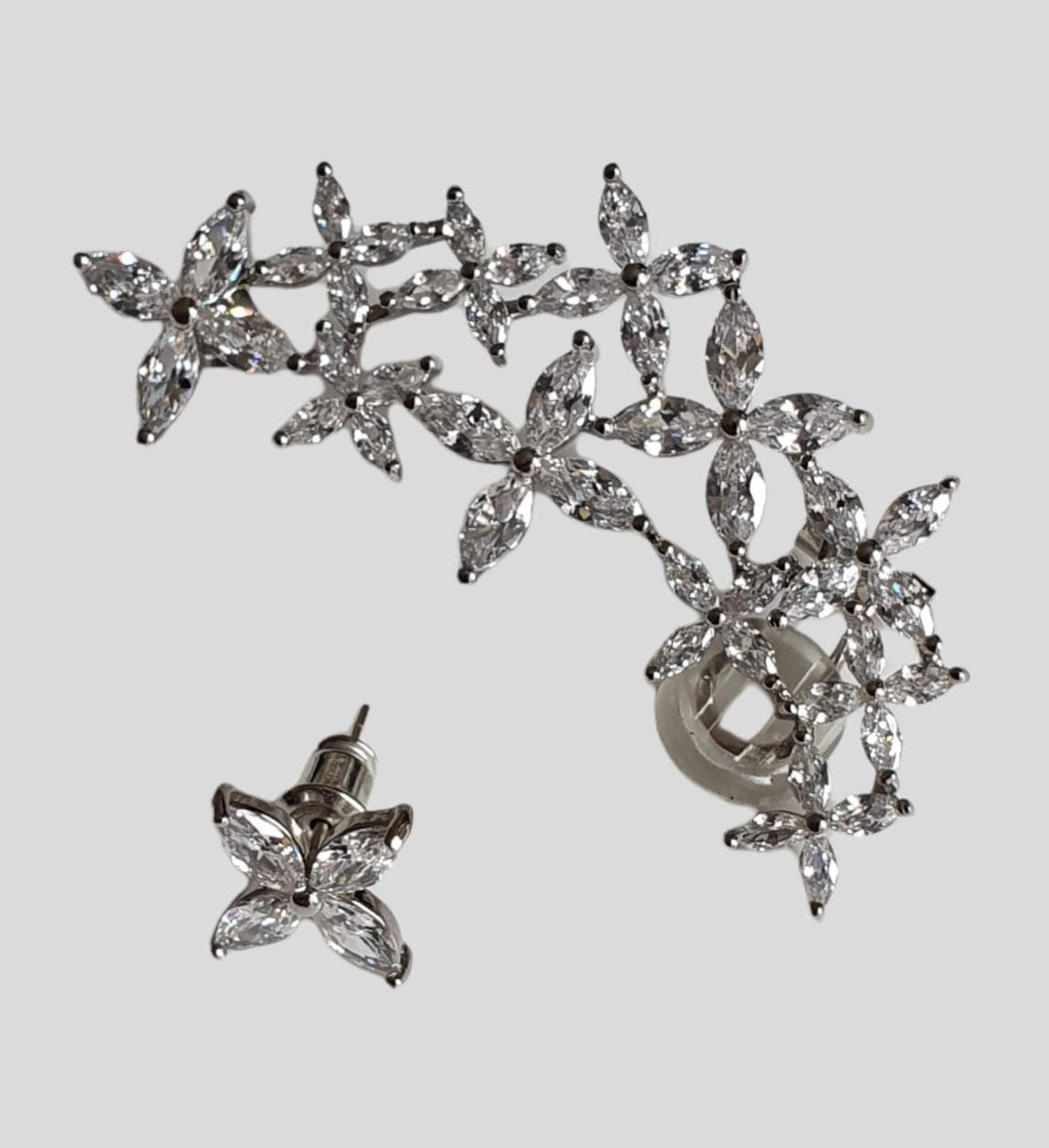 Elegant Silver Plated Swarovski Crystal Wrap Climber Cuff and Earring