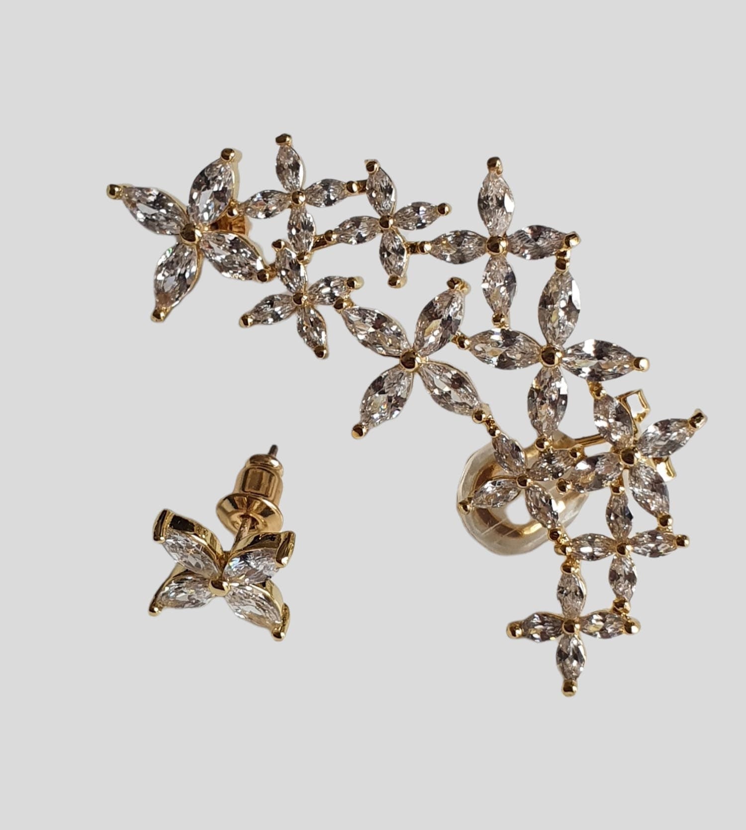 Elegant Gold Plated Swarovski Crystal Wrap Climber Cuff and Earring