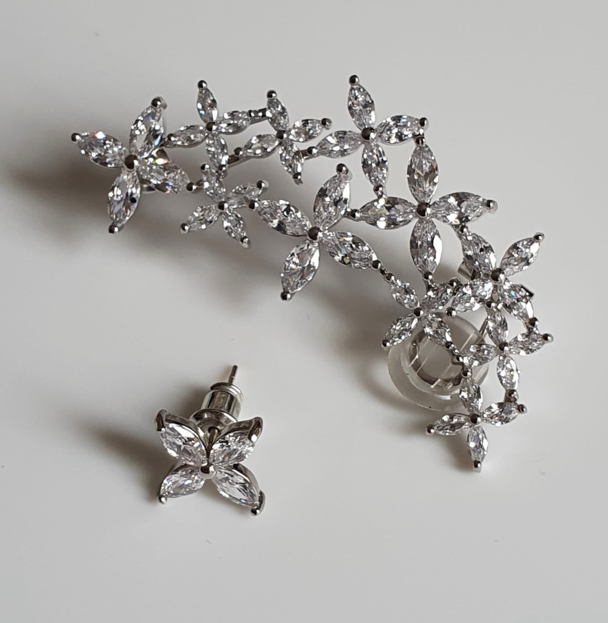 Elegant Silver Plated Swarovski Crystal Wrap Climber Cuff and Earring