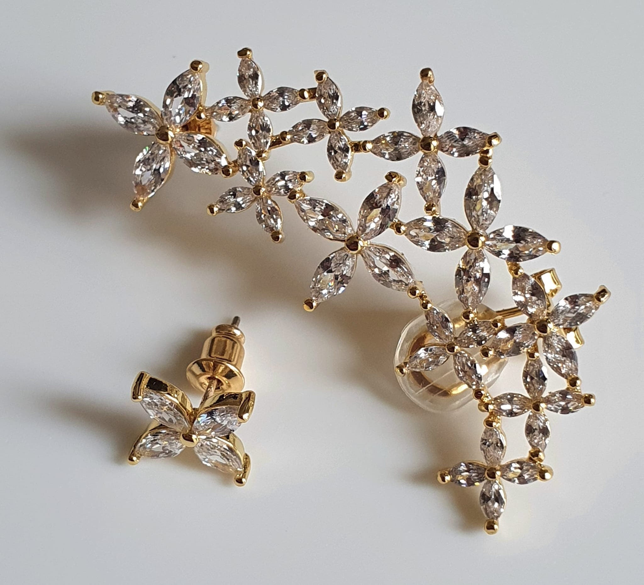 Elegant Gold Plated Swarovski Crystal Wrap Climber Cuff and Earring