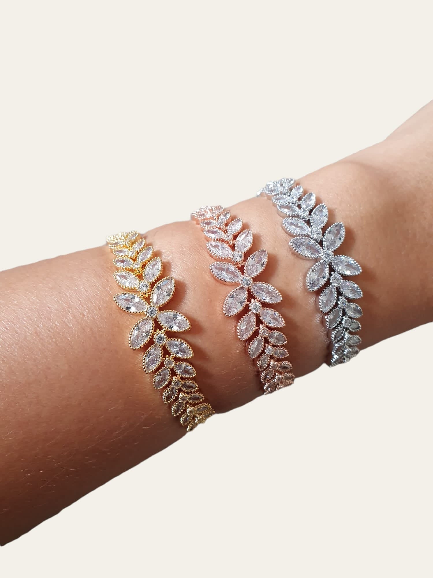 Silver Floral Swarovski Crystal Adjustable Tennis Bracelet