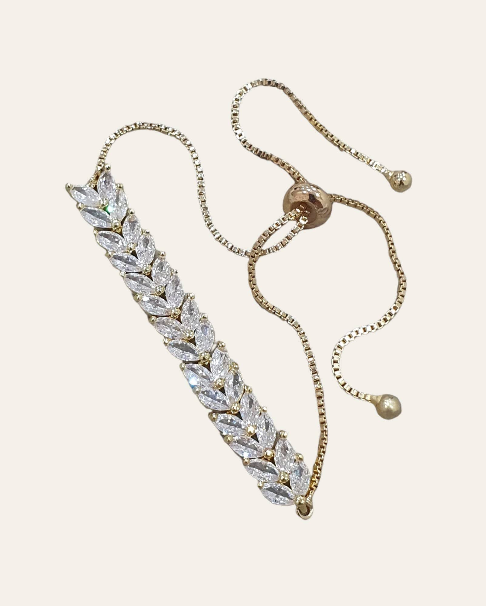 Gold Swarovski Crystal Adjustable Link Leaf Tennis Bracelet