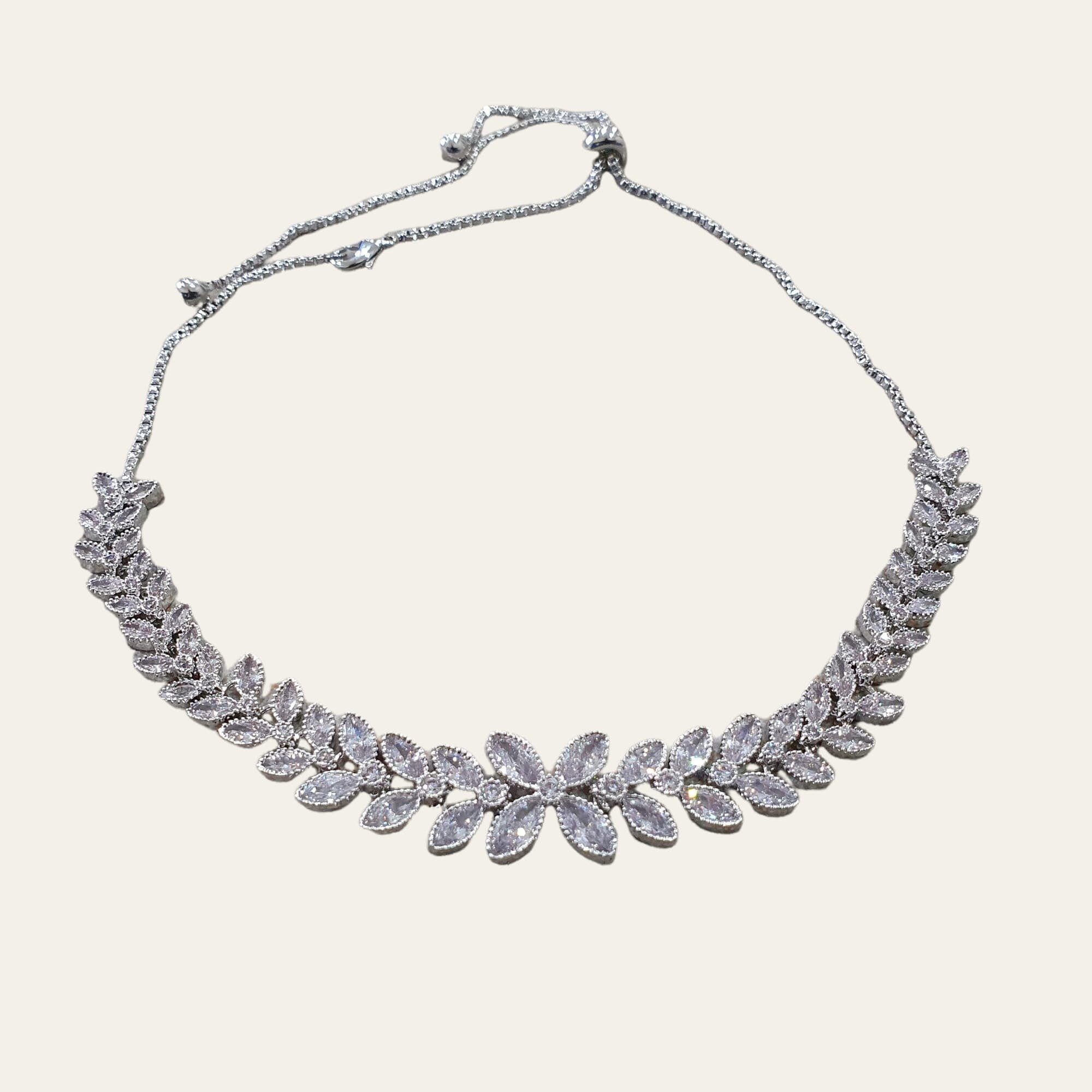 Gold Floral Swarovski Crystal Leaf Adjustable Choker Necklace