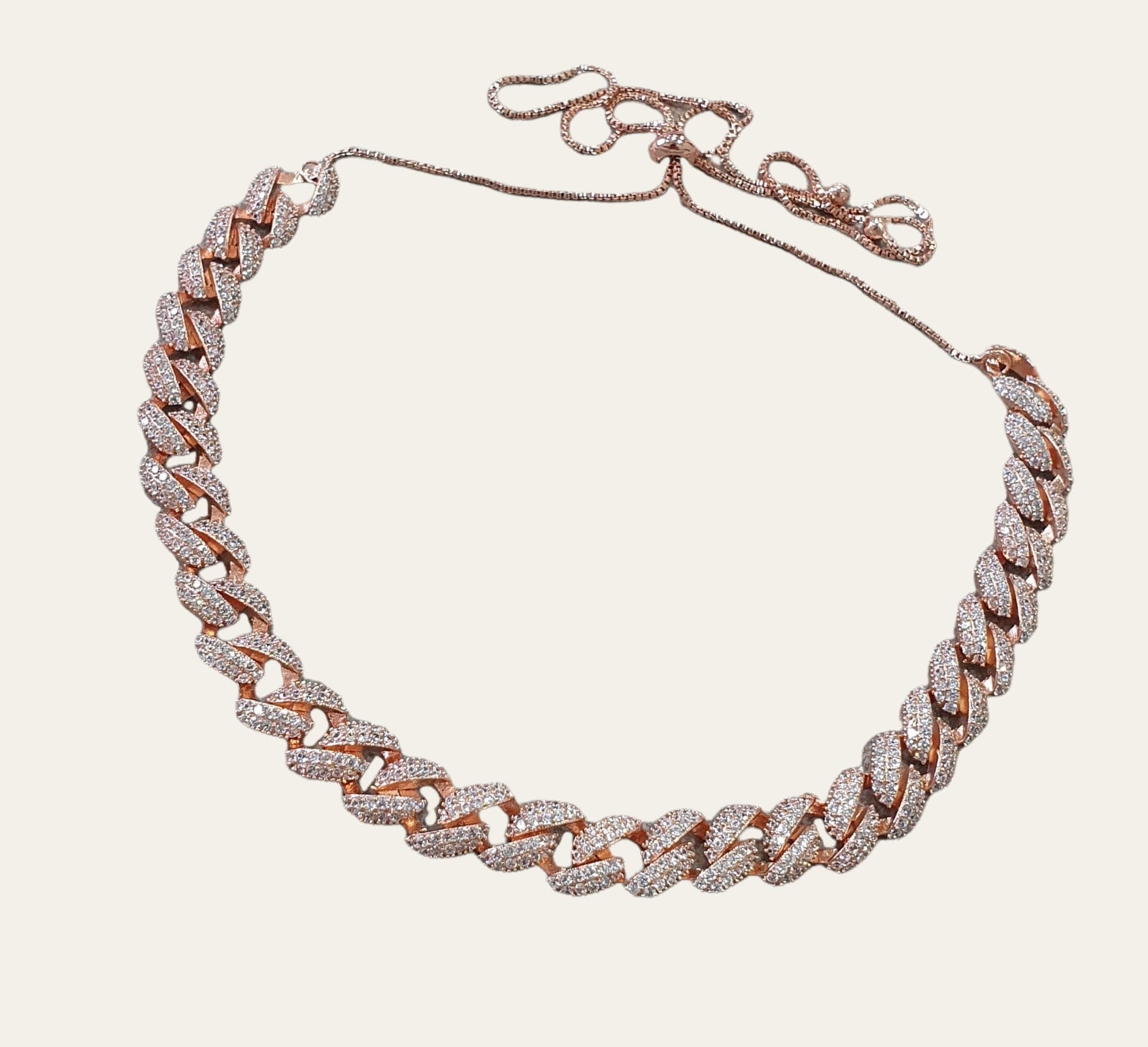 Rose Gold Swarovski Crystal Link Adjustable Choker Necklace