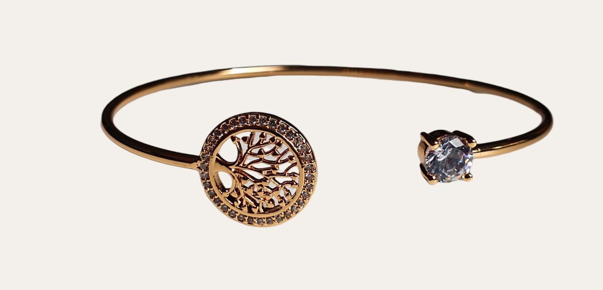 Gold Tree of Life Open Adjustable Cuff Bangle