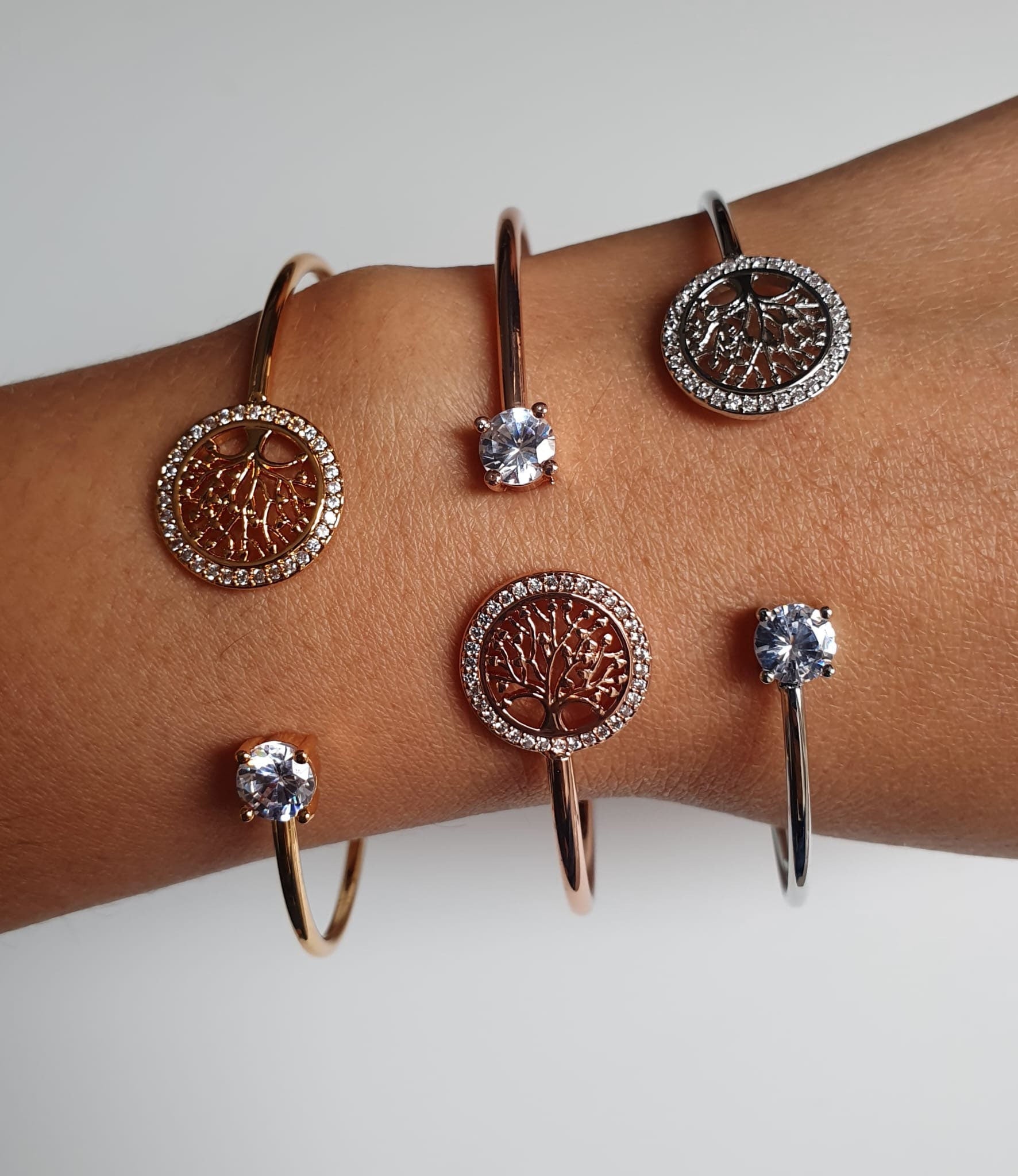 Gold Tree of Life Open Adjustable Cuff Bangle