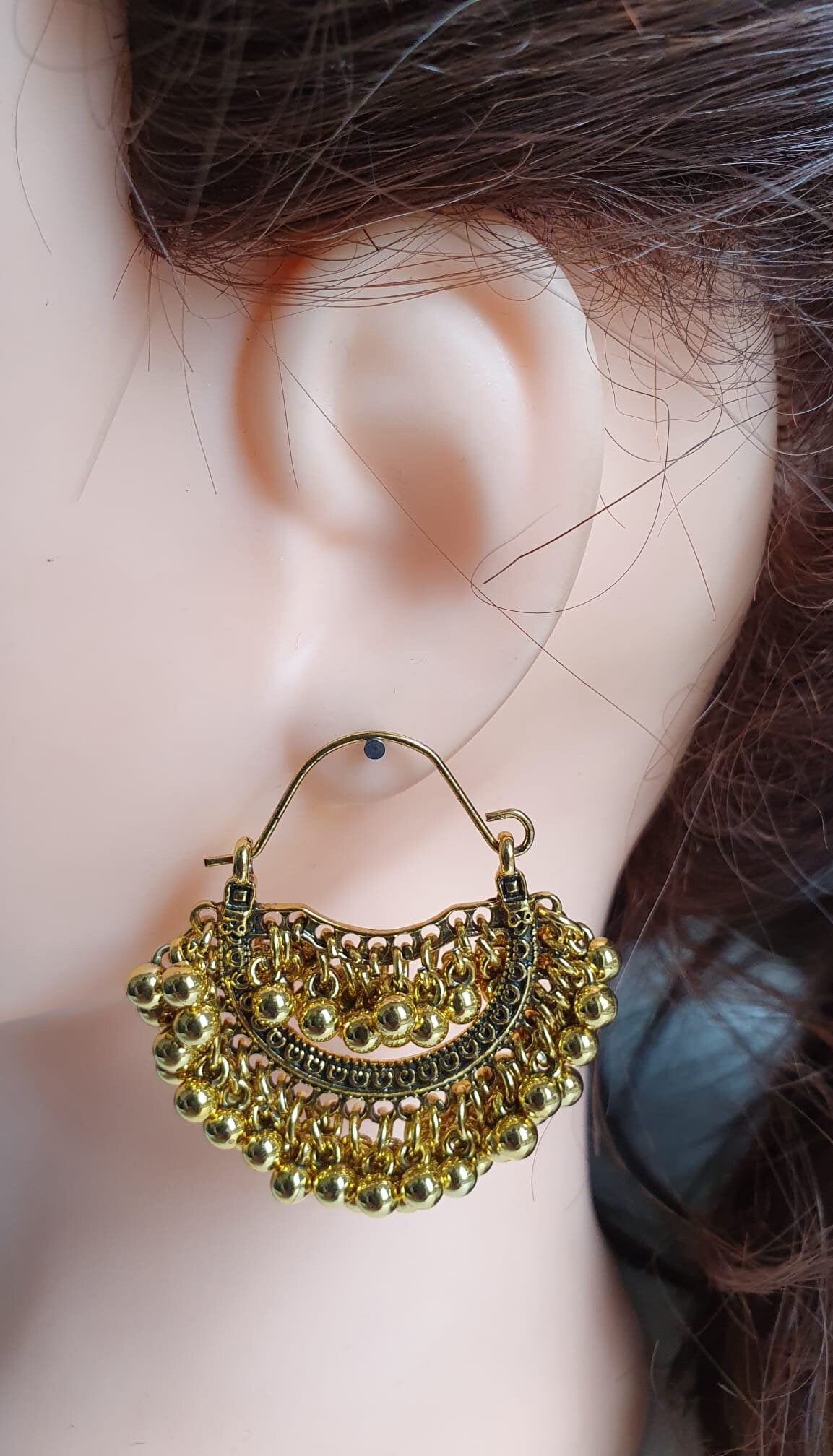 Silver Bohemian Indian Ball Silver Hoop Earrings