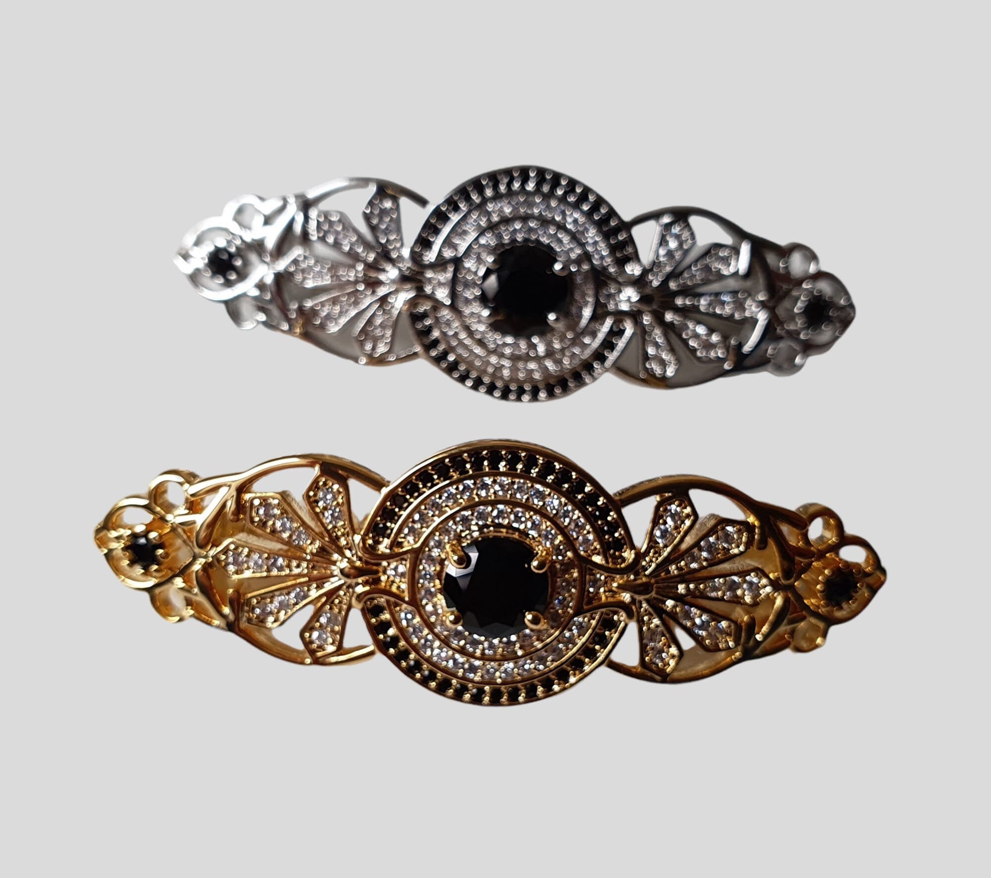 Silver Black Long Swarovski Crystal Coat Brooch Pin