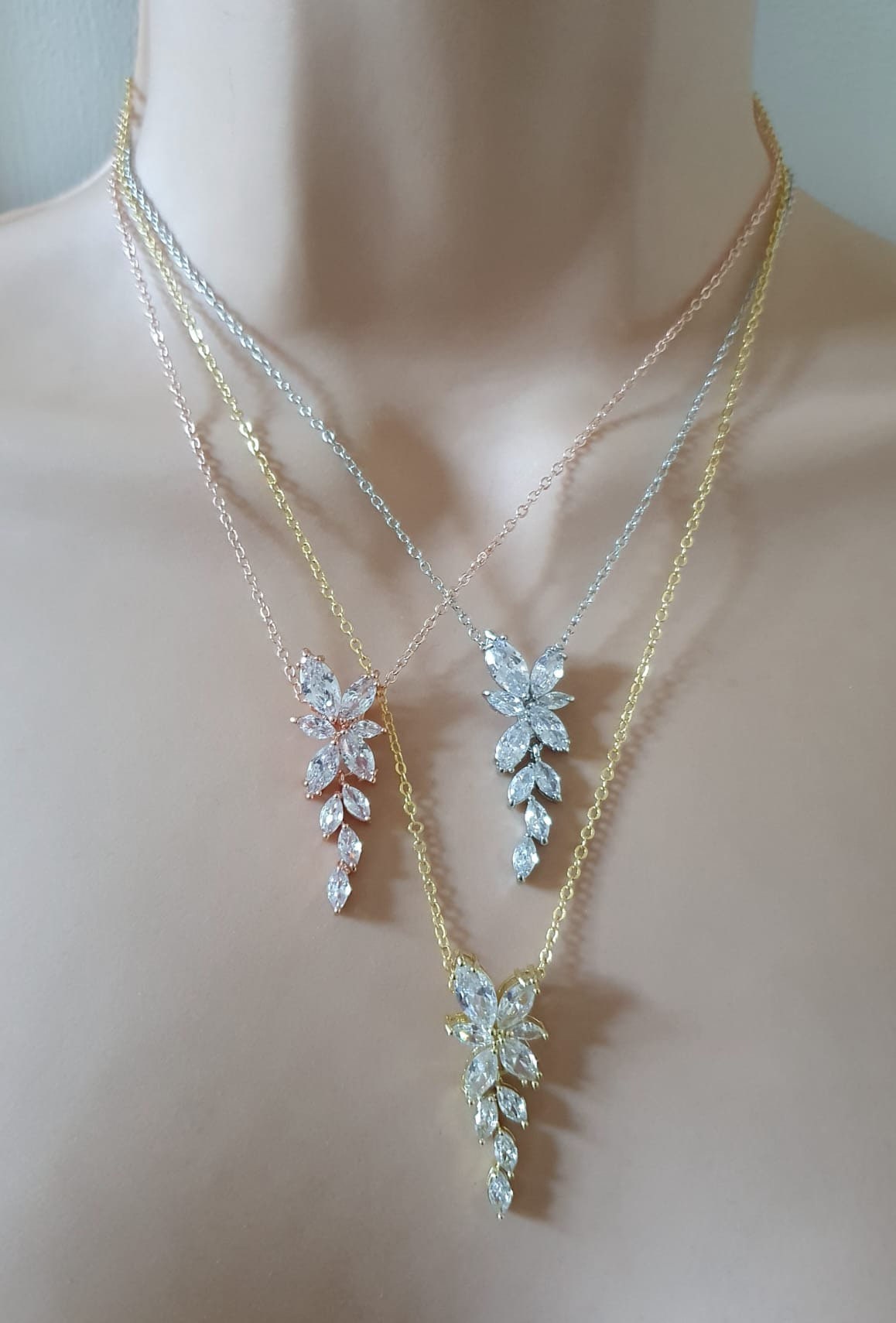 Gold Floral Drop Crystal Swarovski Necklace and Pendant