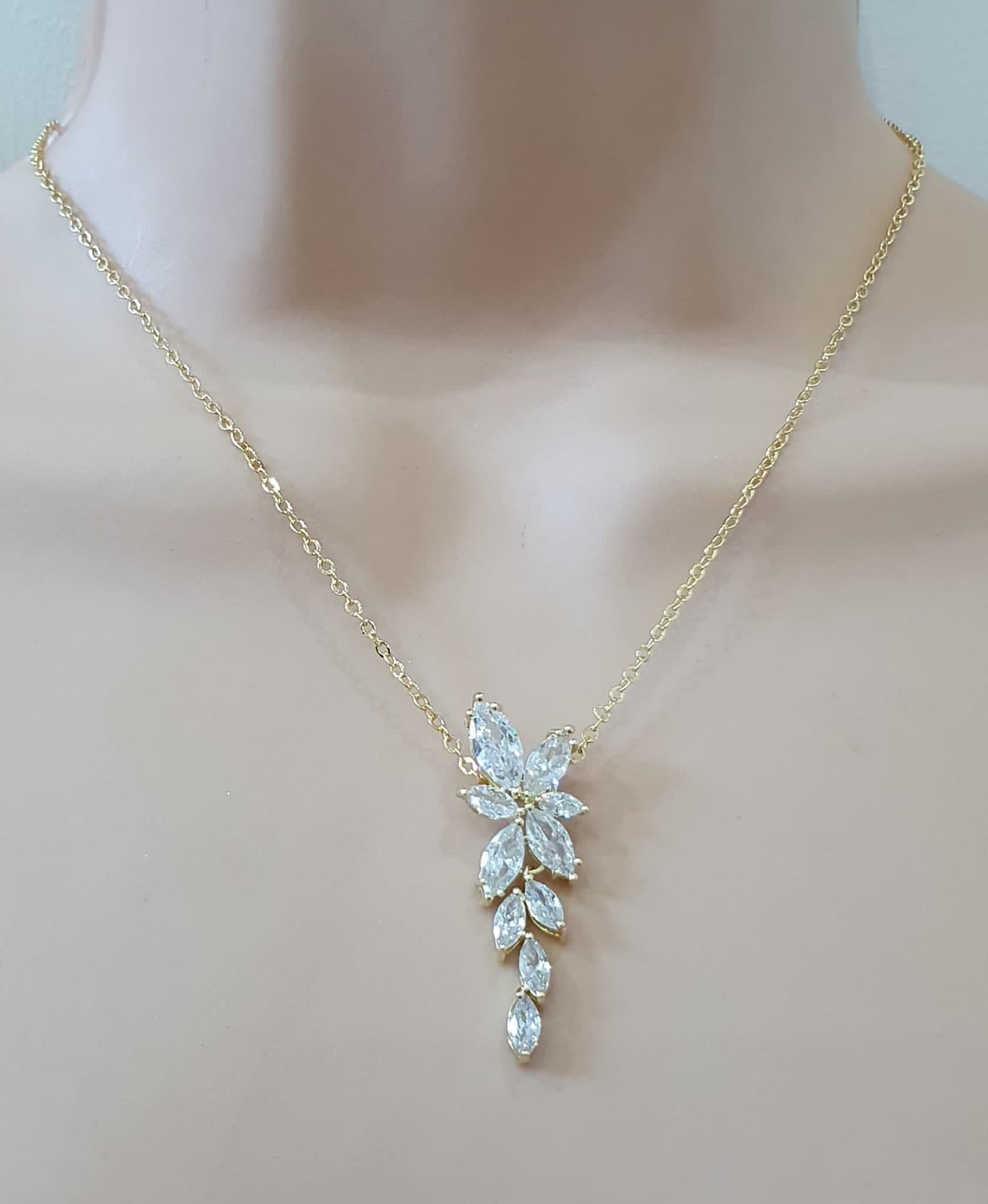 Gold Floral Drop Crystal Swarovski Necklace and Pendant