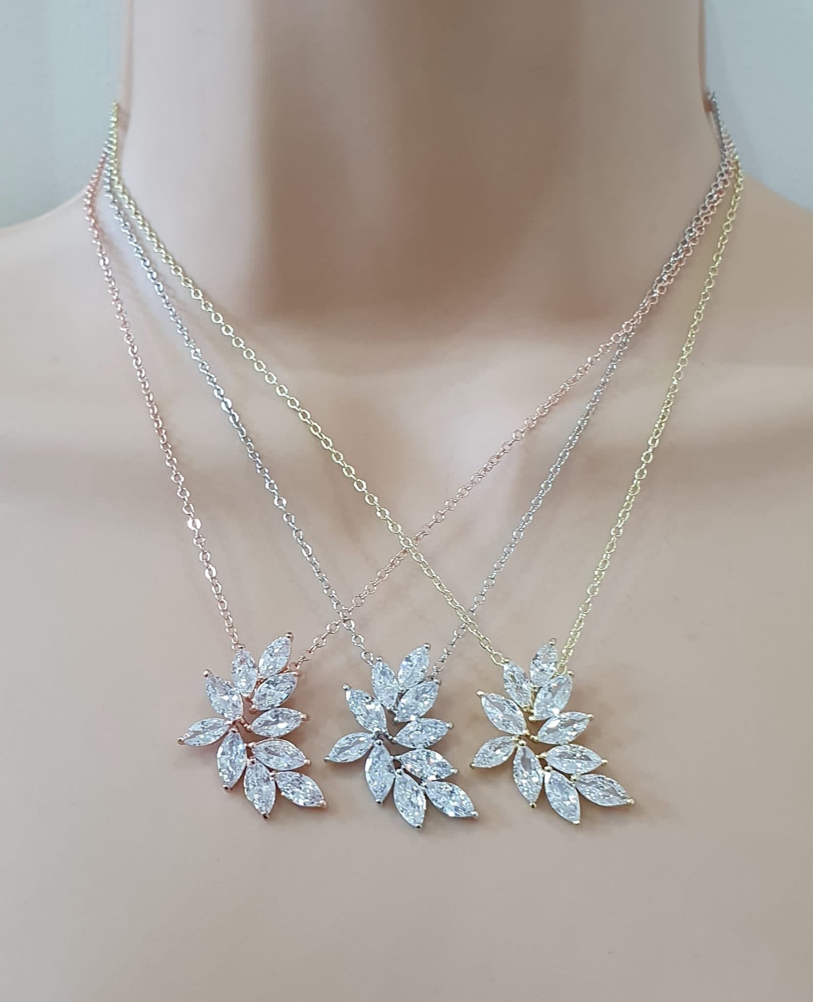 Gold Crystal Adjustable Flower Leaf Pendant Necklace