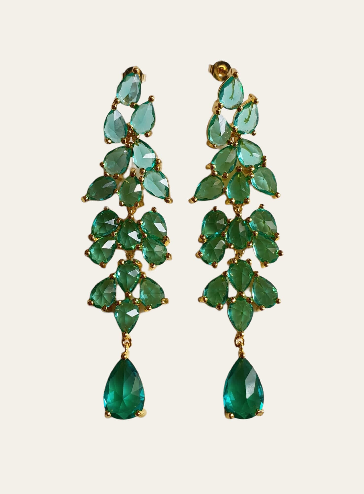 Gold Green Water Drop Long Swarovski Crystal Chandelier Earrings