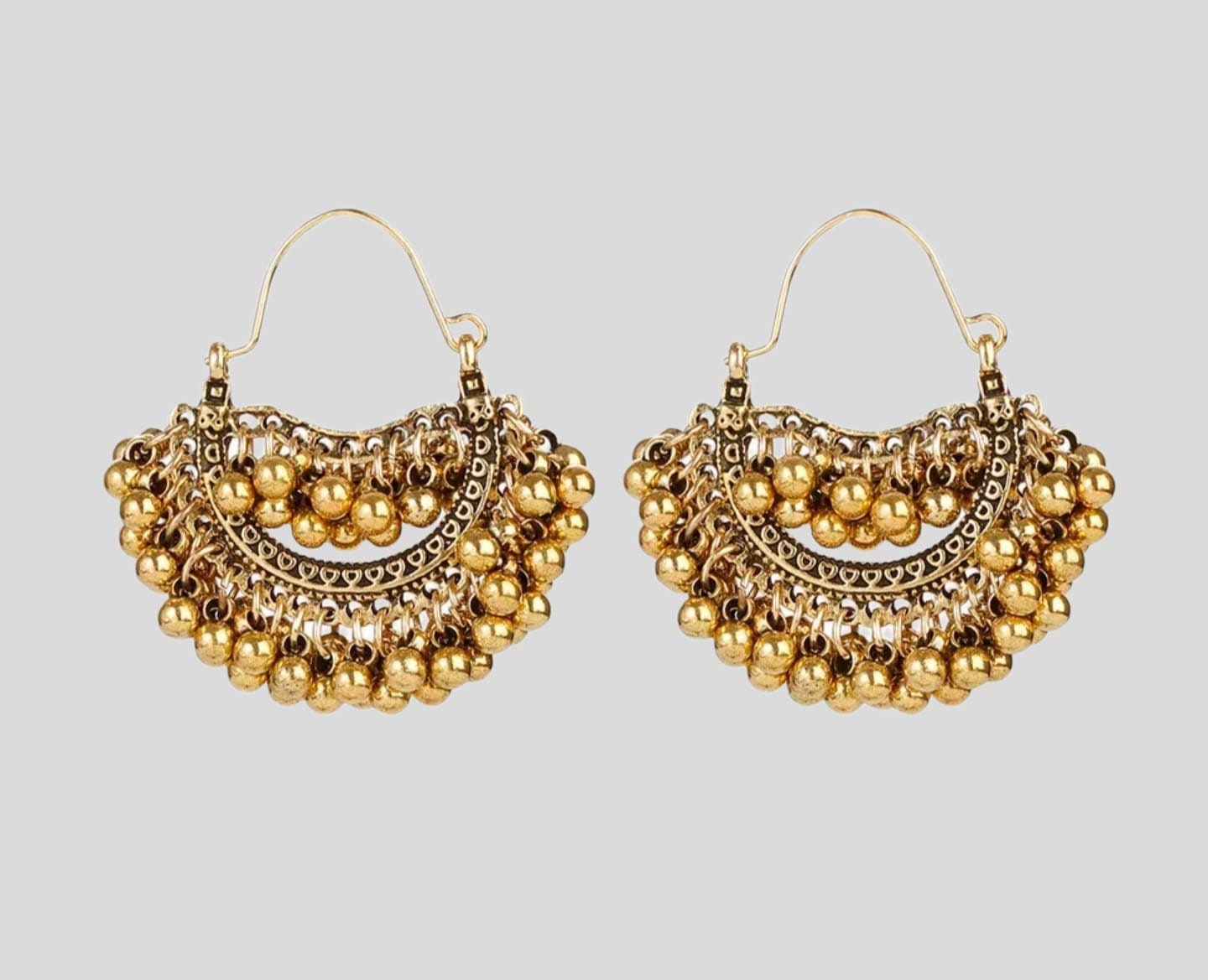 Gold Large Bohemian Ball Hoop Earrings