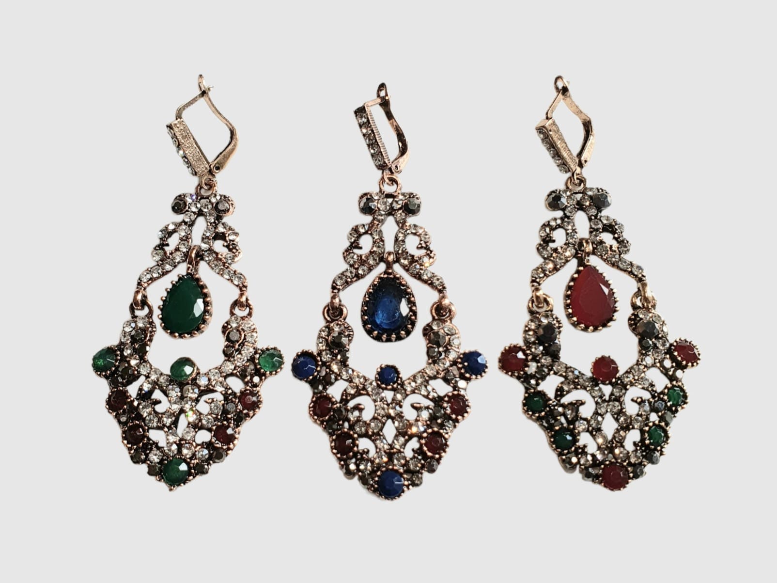 Gold Green Swarovski Crystal Dangle Chandelier Earrings