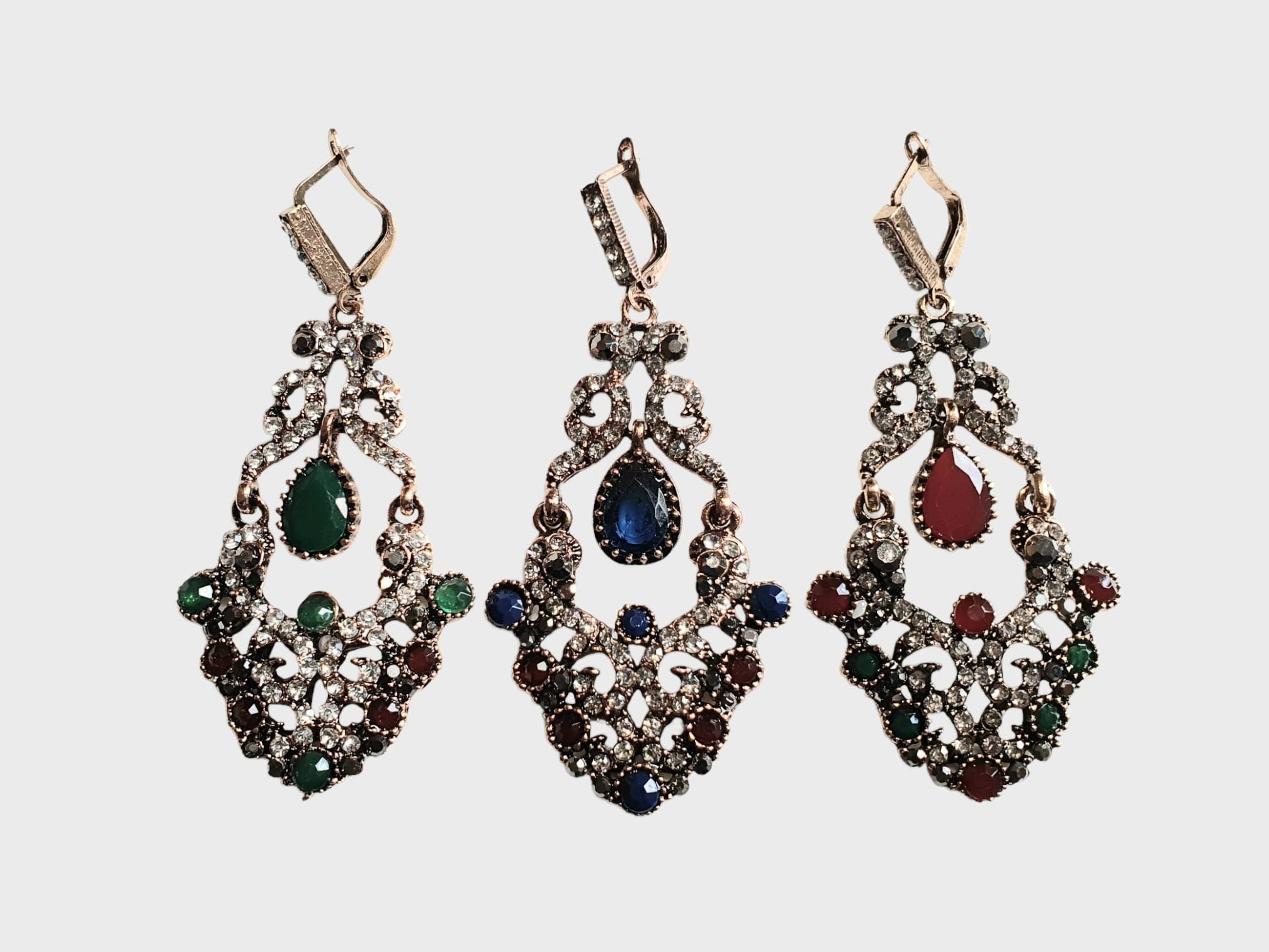 Gold Green Swarovski Crystal Dangle Chandelier Earrings