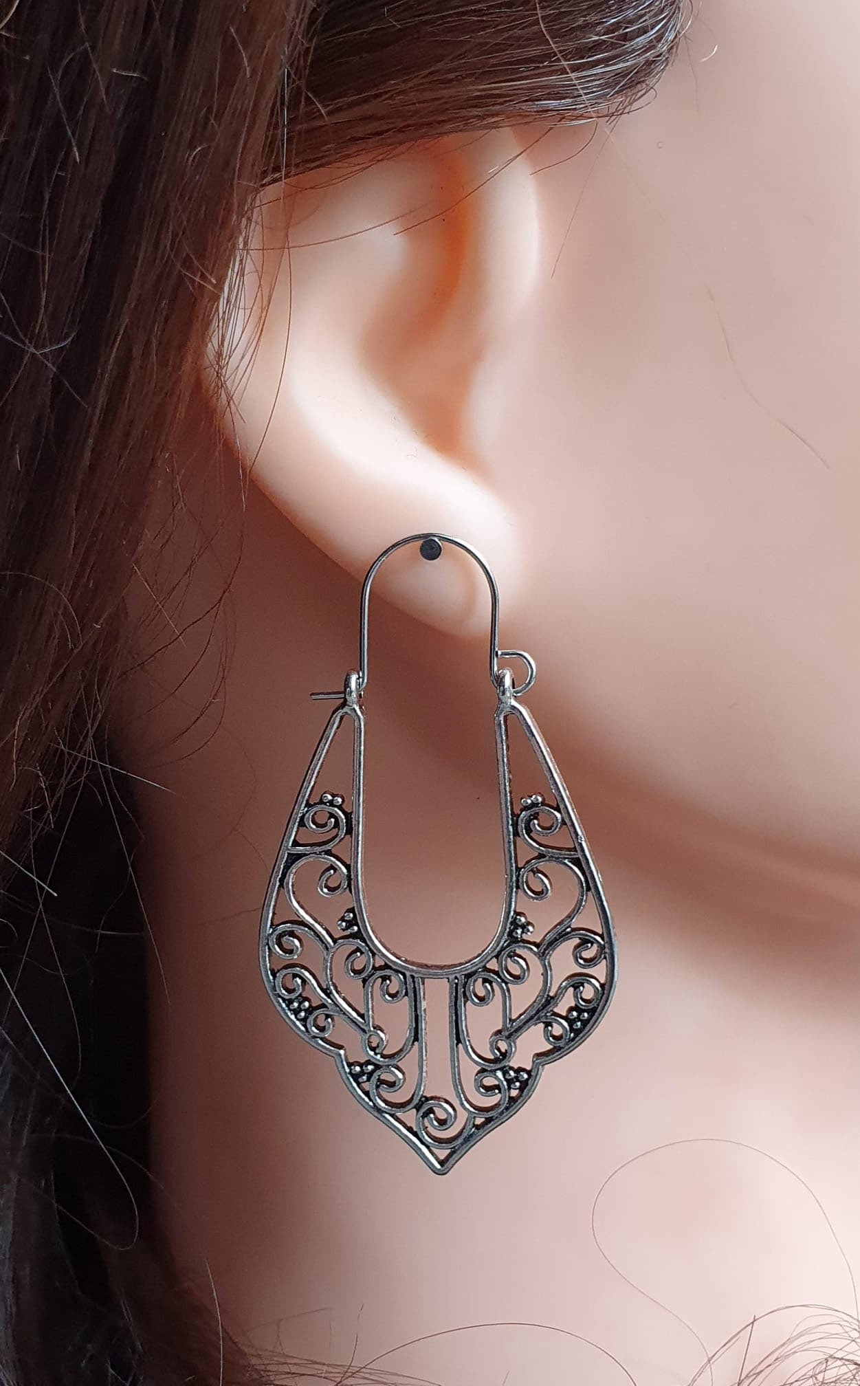Silver Retro Bohemian Cut Out Dangle Hoop Earrings