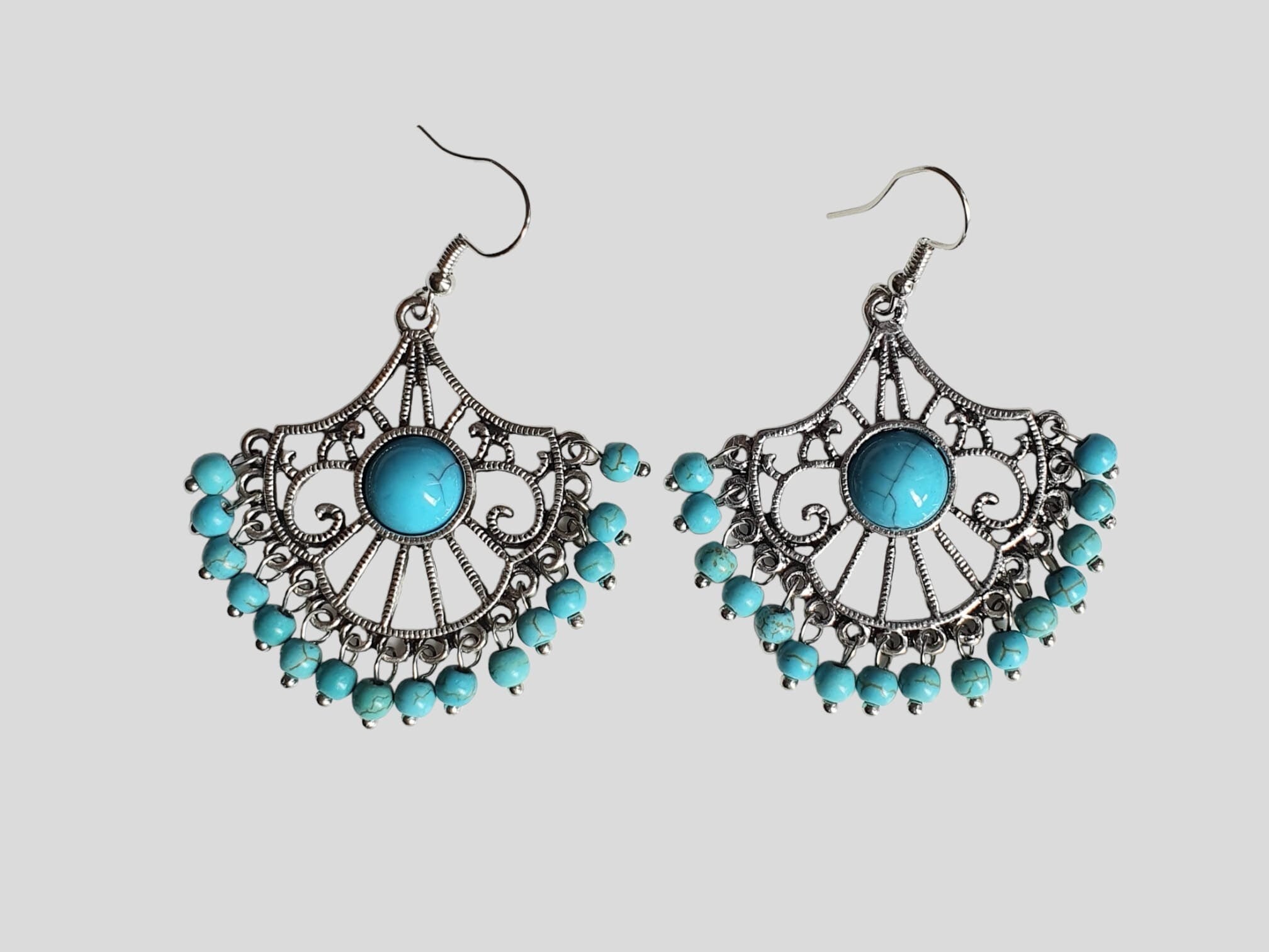 Aqua Blue Silver Ball Indian Jhumka Earrings