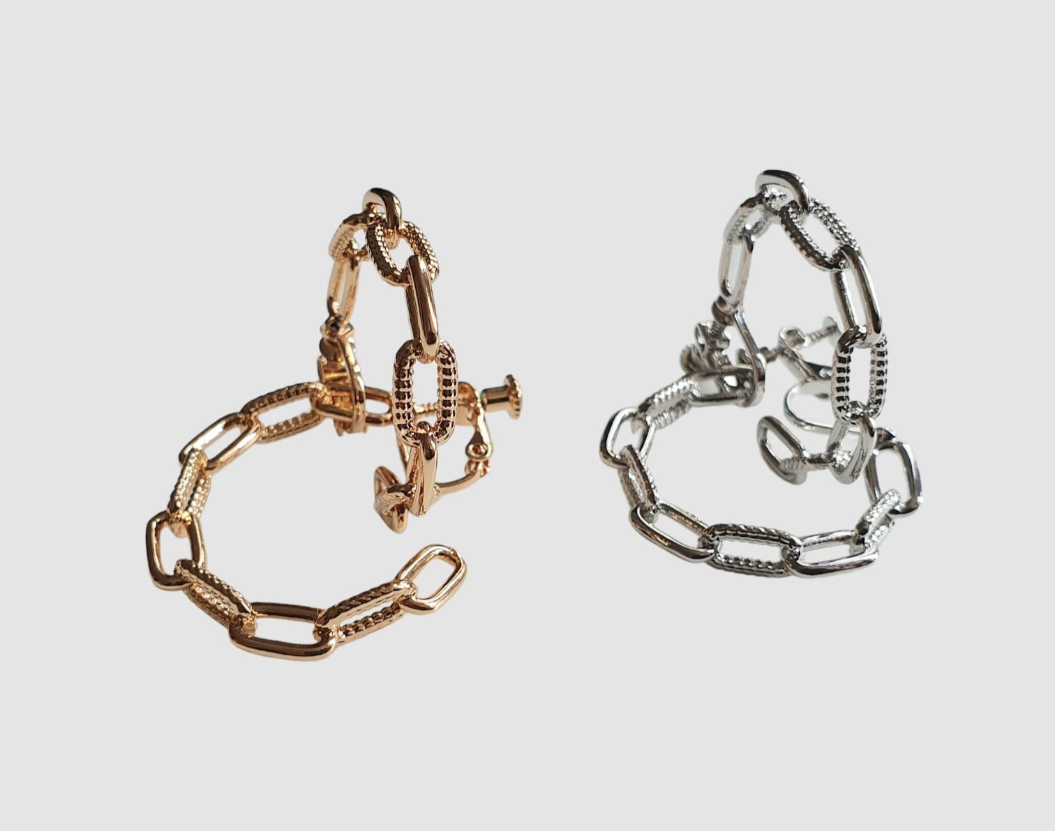 Large Gold Textured Link Chain Clip-On Hoop Earrings