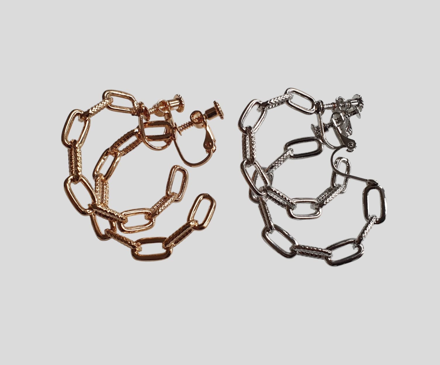 Large Gold Textured Link Chain Clip-On Hoop Earrings