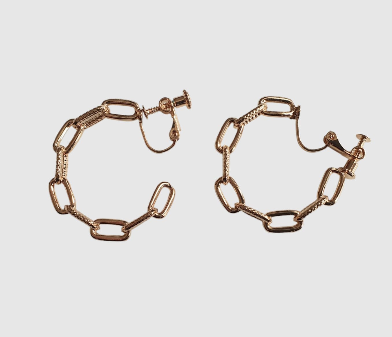 Large Gold Textured Link Chain Clip-On Hoop Earrings