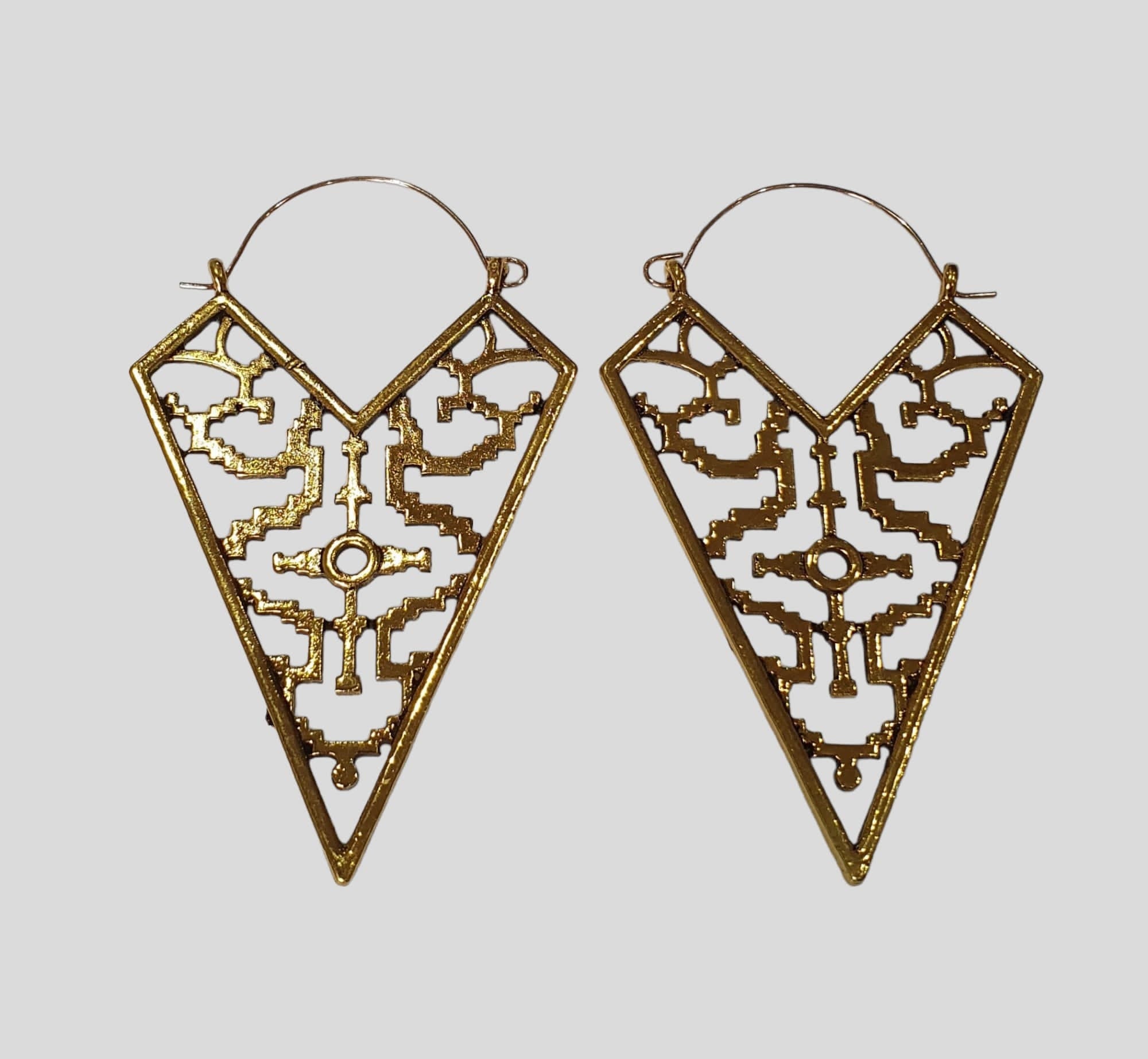 Large Gold Tribal Textured Cut Out Bohemian Patterned Hoop Earrings